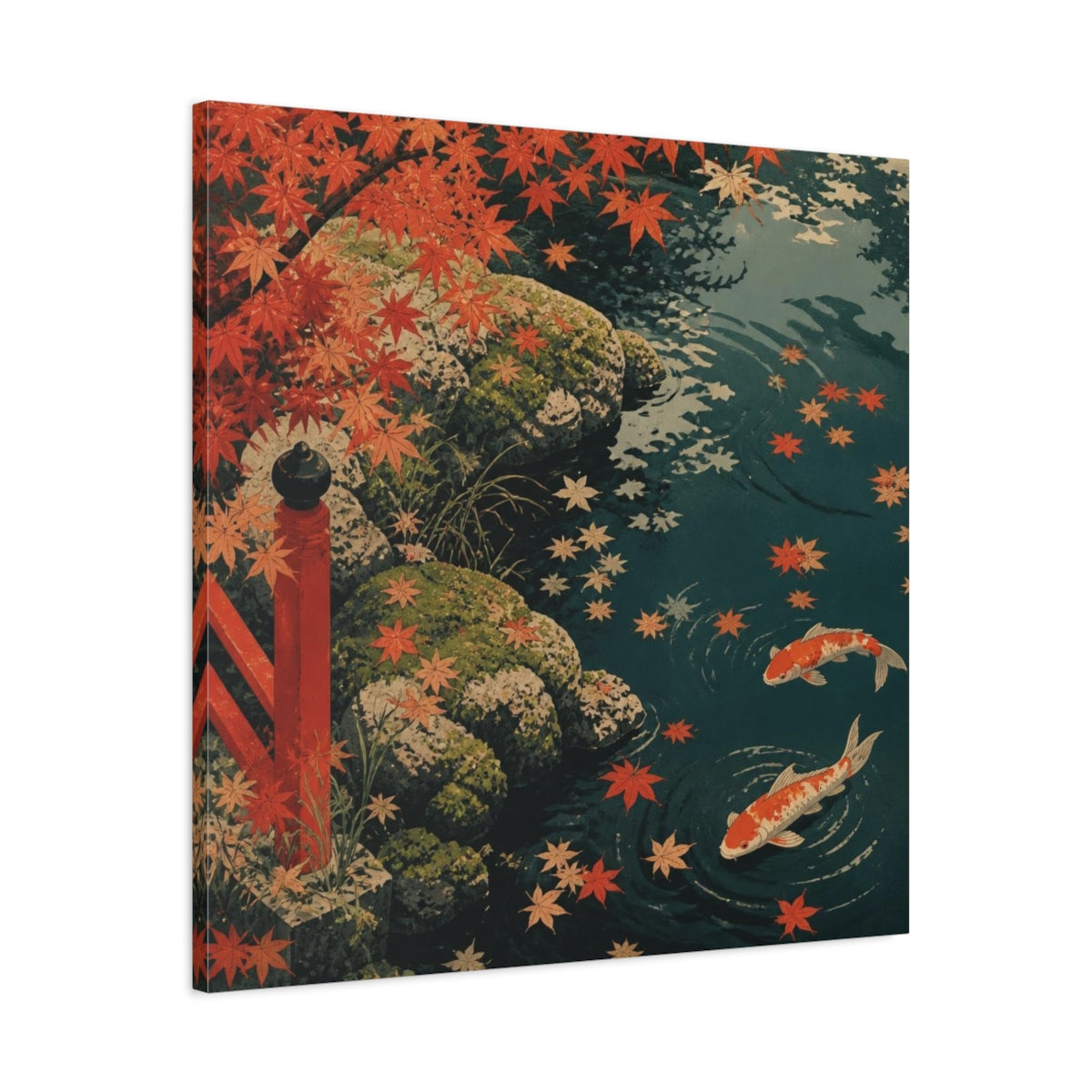 Side Mockup 3. Koi Pond Nature shown as canvas print