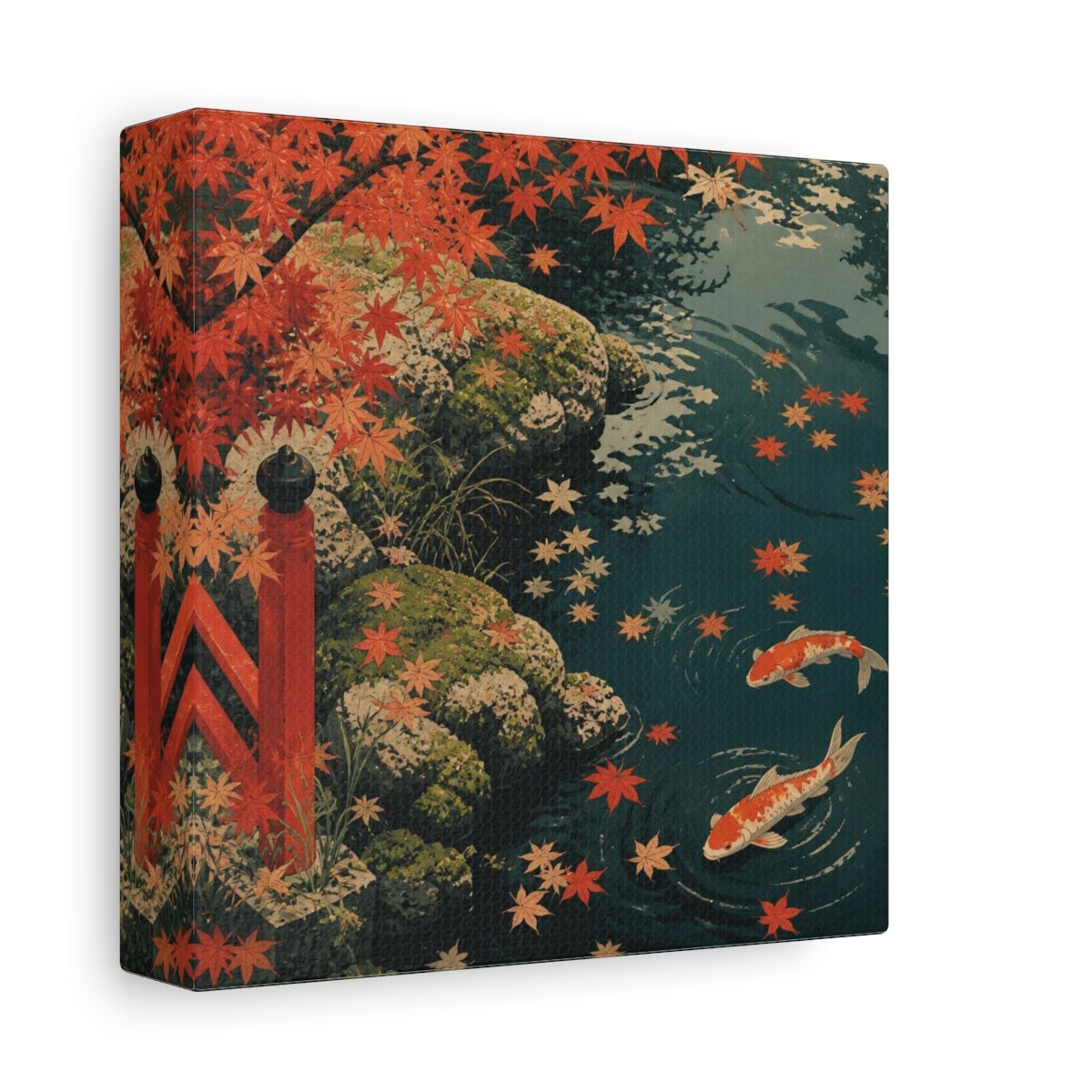 Side Mockup 2. Koi Pond Nature shown as canvas print