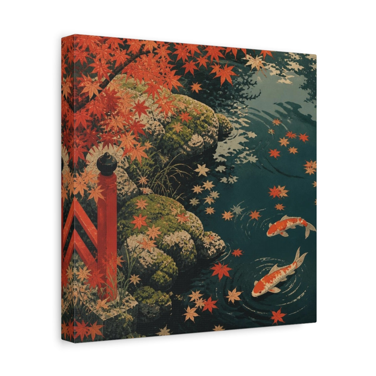 Side Mockup 8. Koi Pond Nature shown as canvas print