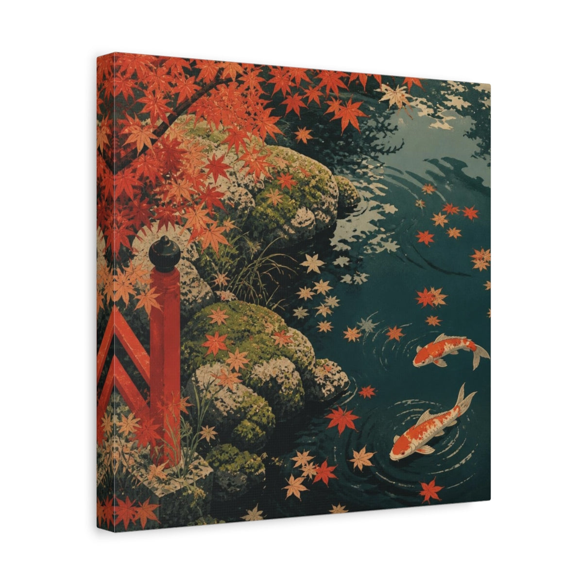 Side Mockup 7. Koi Pond Nature shown as canvas print