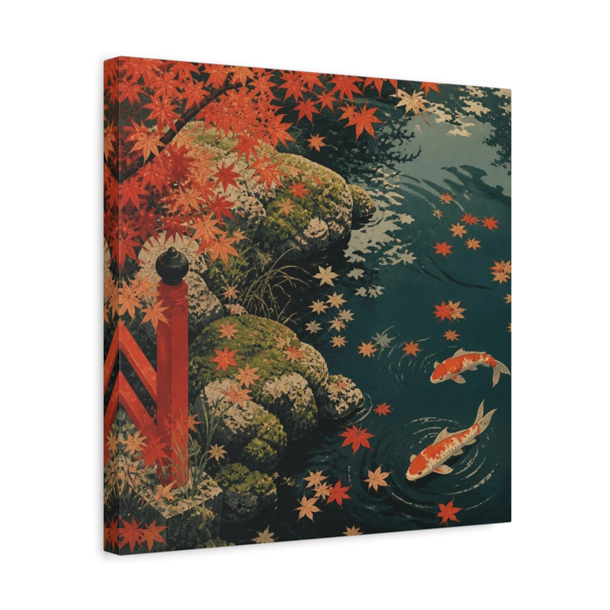 Side Mockup 6. Koi Pond Nature shown as canvas print
