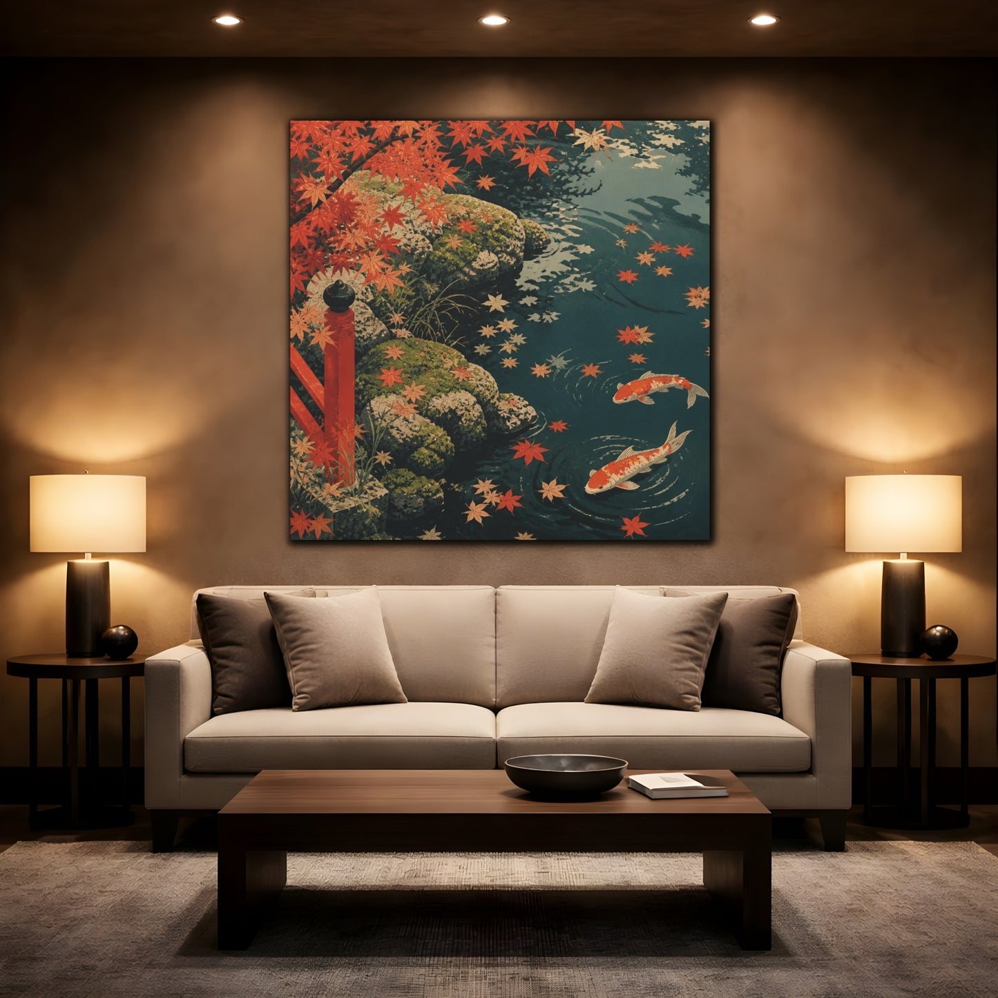 Mockup 2. Koi Pond Nature shown as canvas print