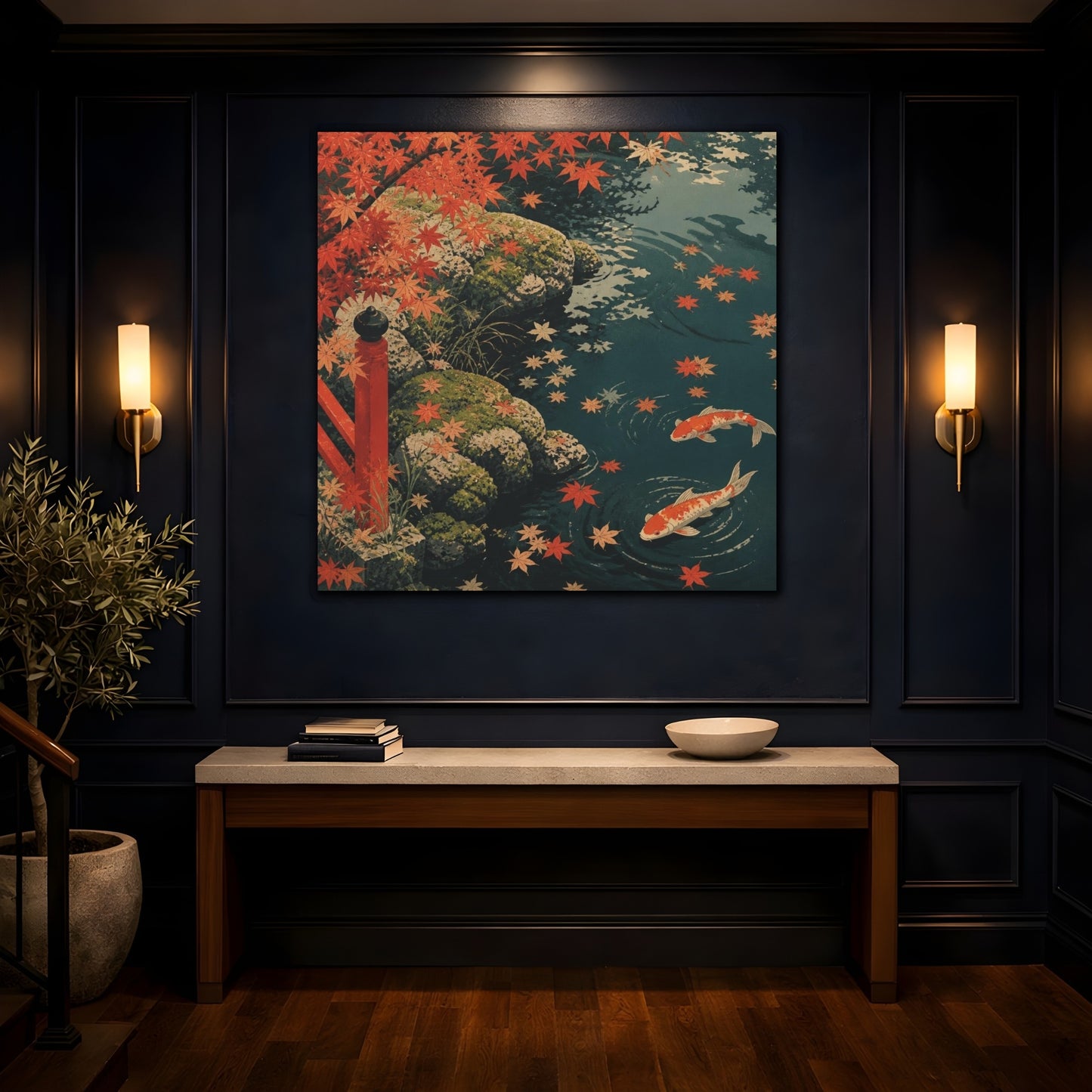 Mockup 4. Koi Pond Nature shown as canvas print