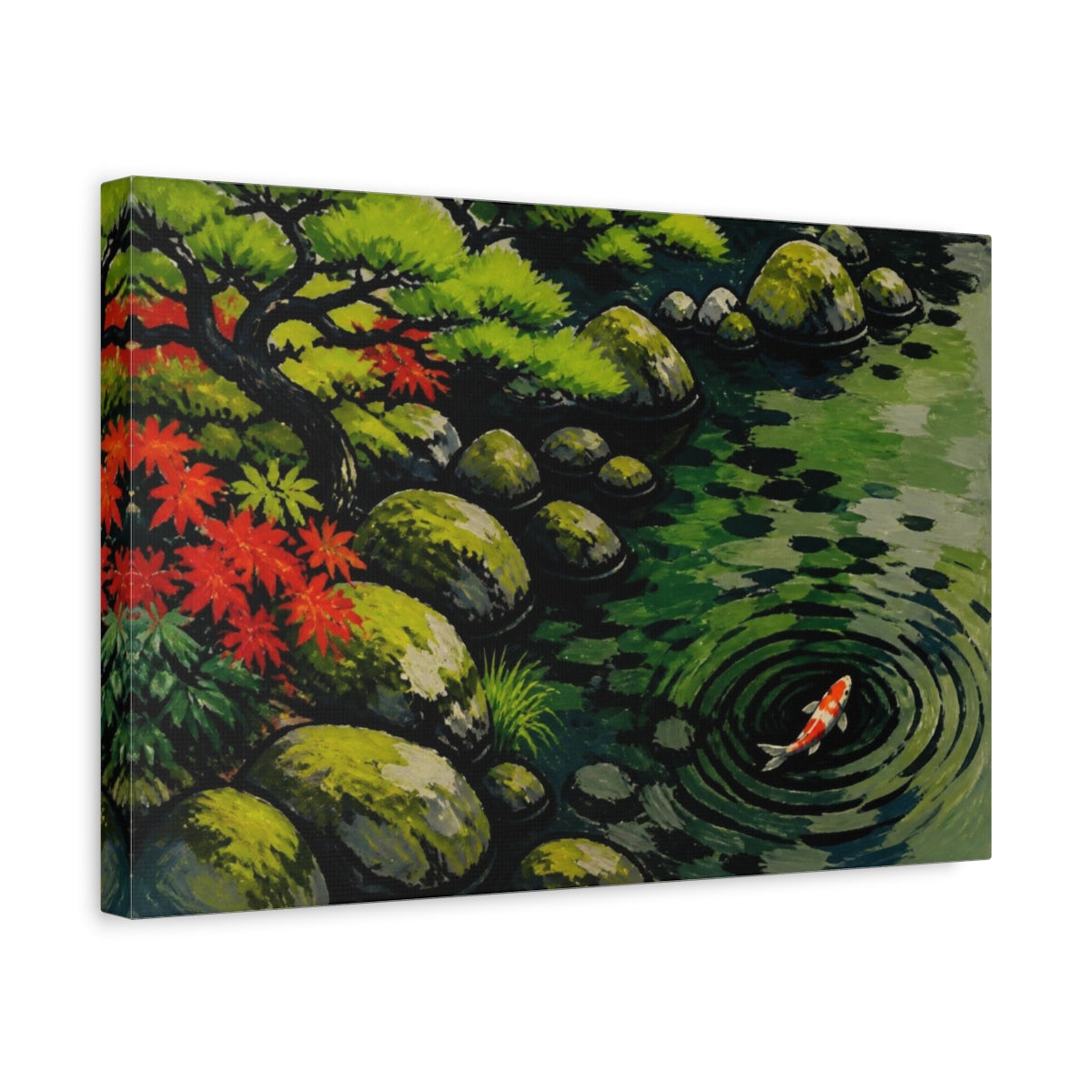 Side Mockup 4. Koi Pond Nature Scene shown as canvas print
