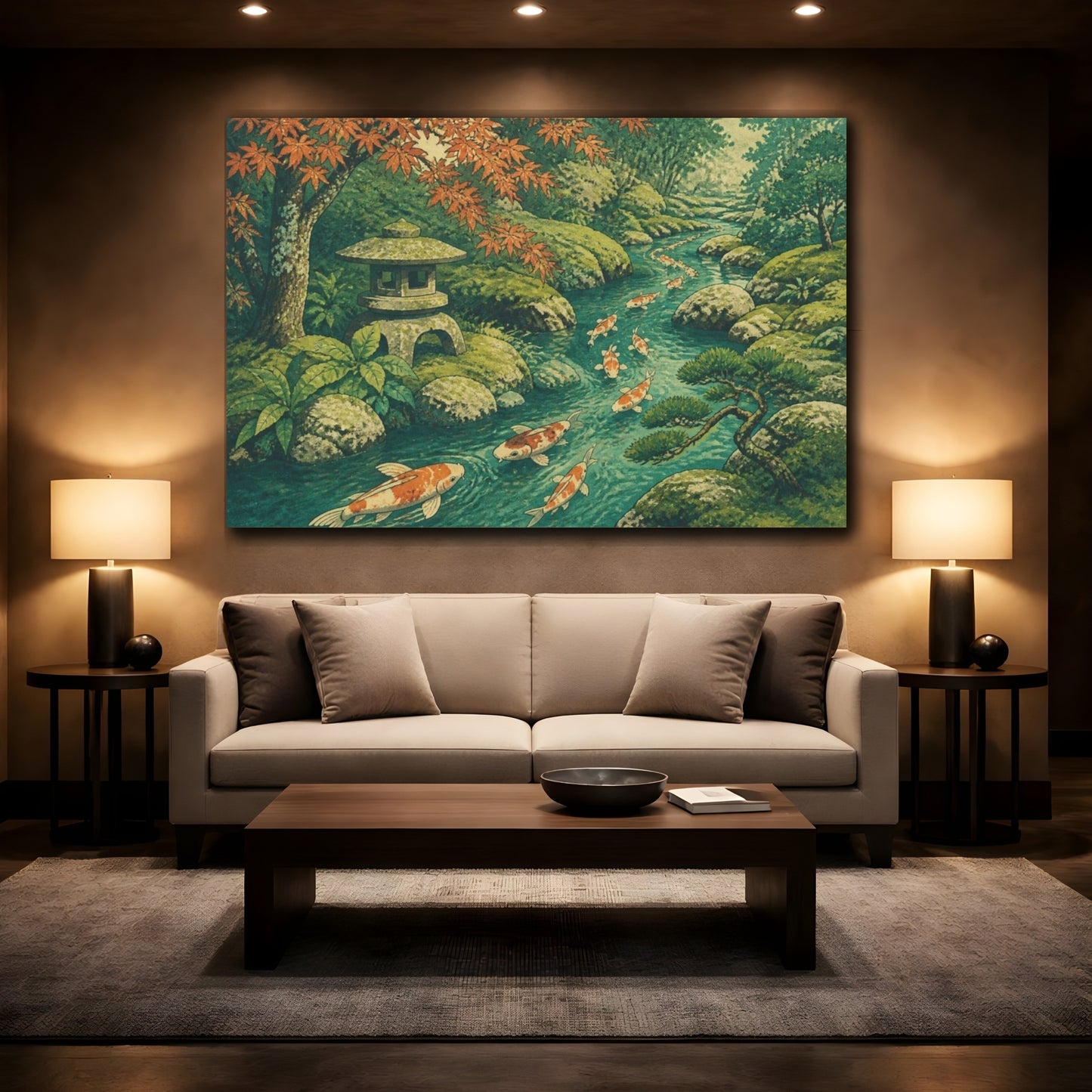 Mockup 2. Koi Stream In Moss Garden shown as canvas print