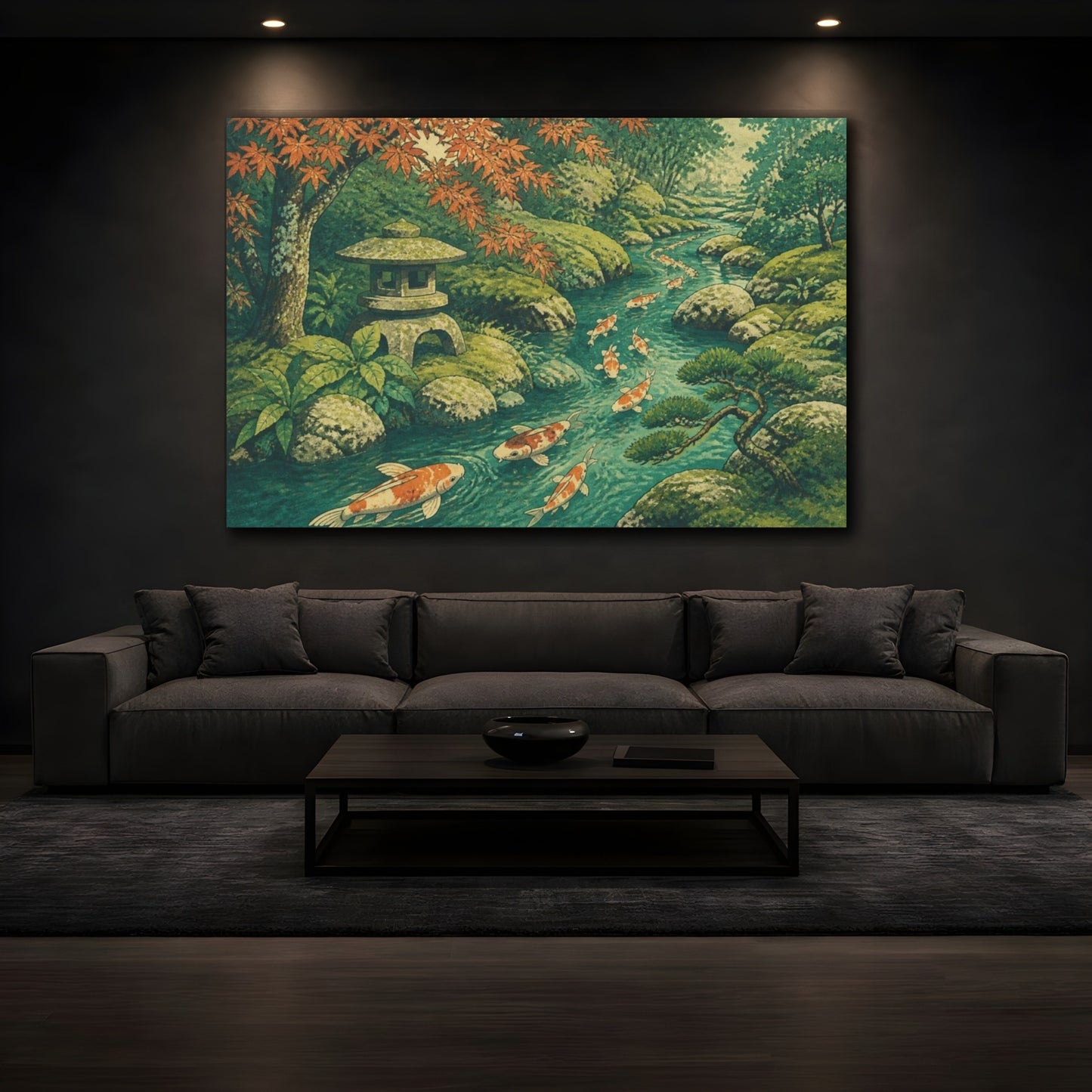 Mockup 3. Koi Stream In Moss Garden shown as canvas print