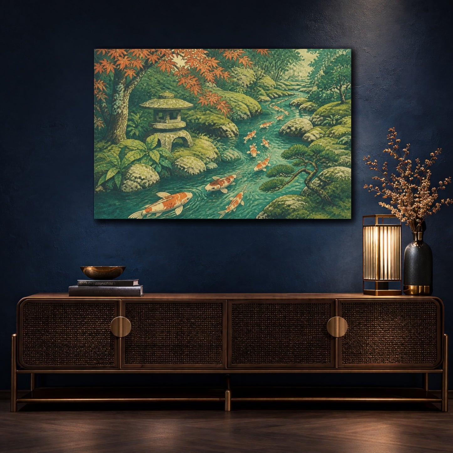 Mockup 4. Koi Stream In Moss Garden shown as canvas print