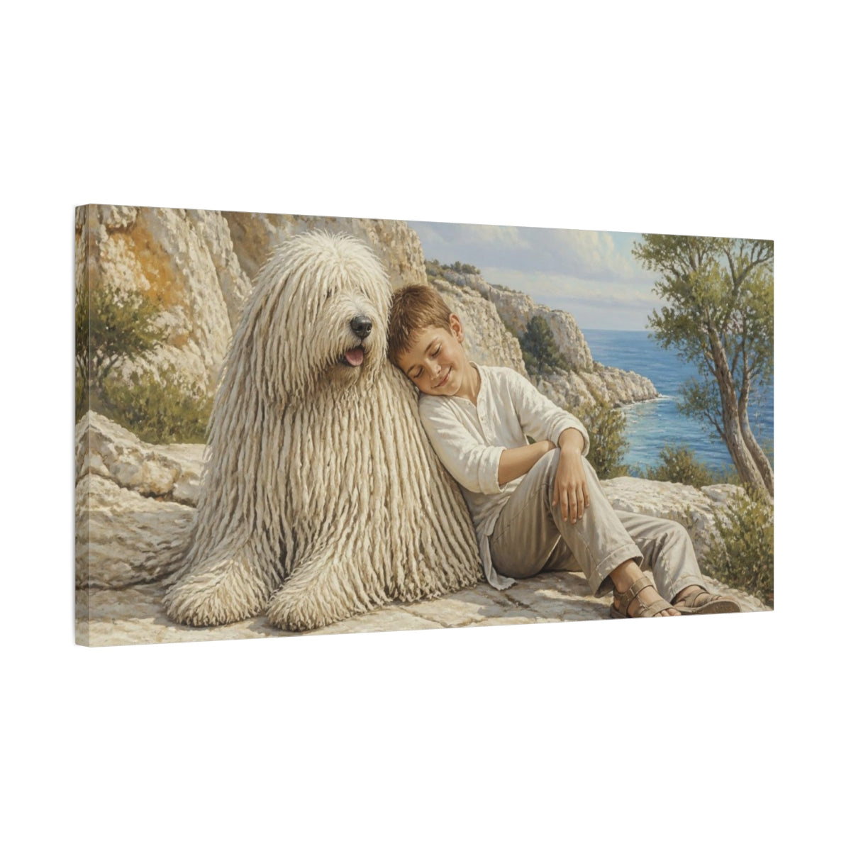 Side Mockup 1. Komondor Pet Companion shown as canvas print
