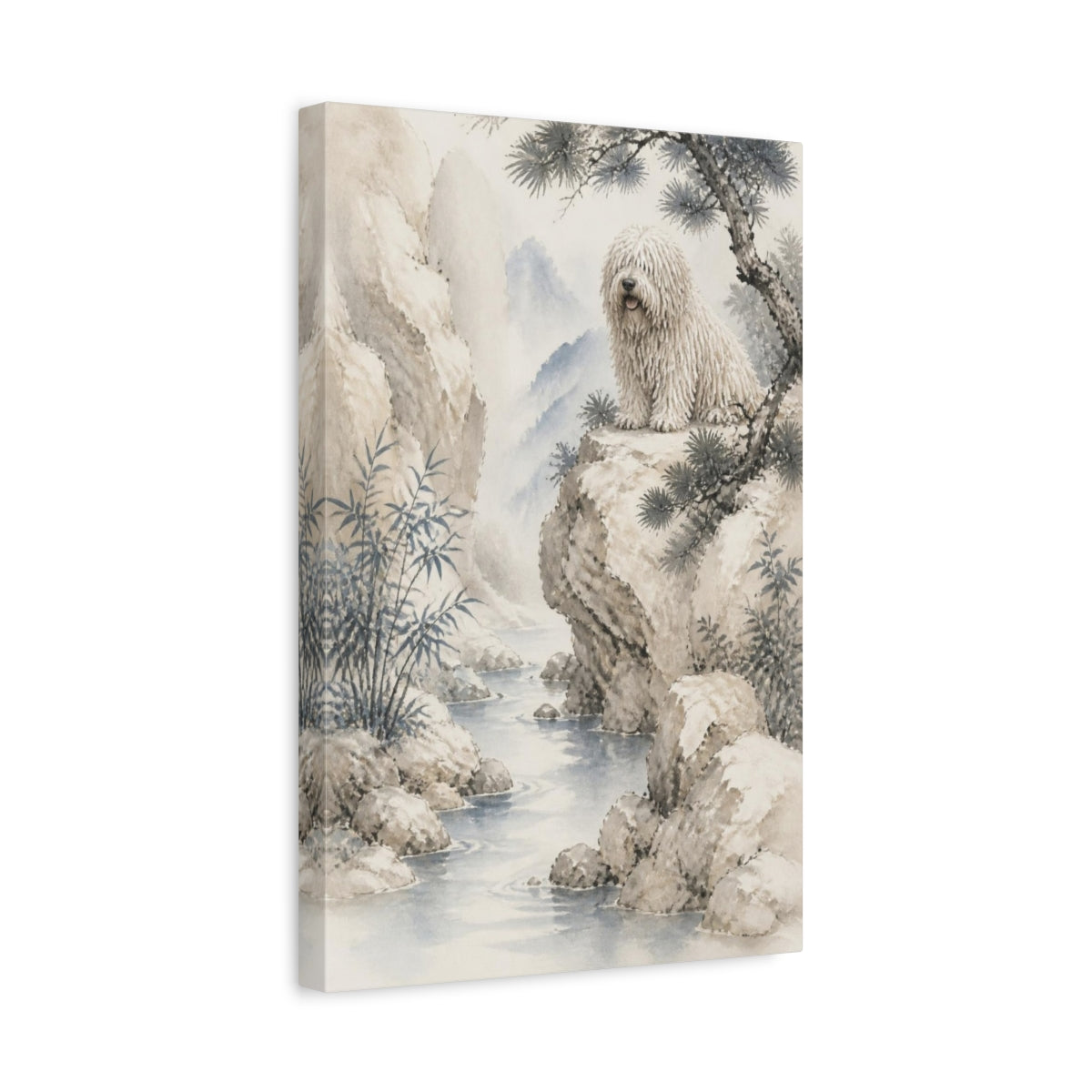Side Mockup 4. Komondor Pet On Cliff shown as canvas print