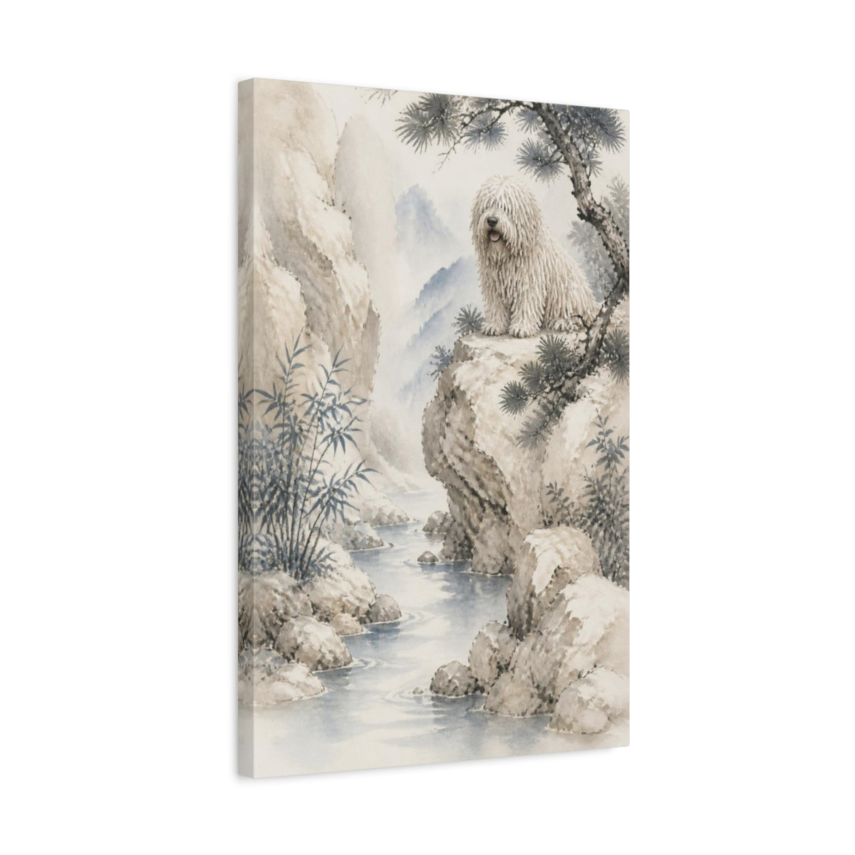 Side Mockup 3. Komondor Pet On Cliff shown as canvas print