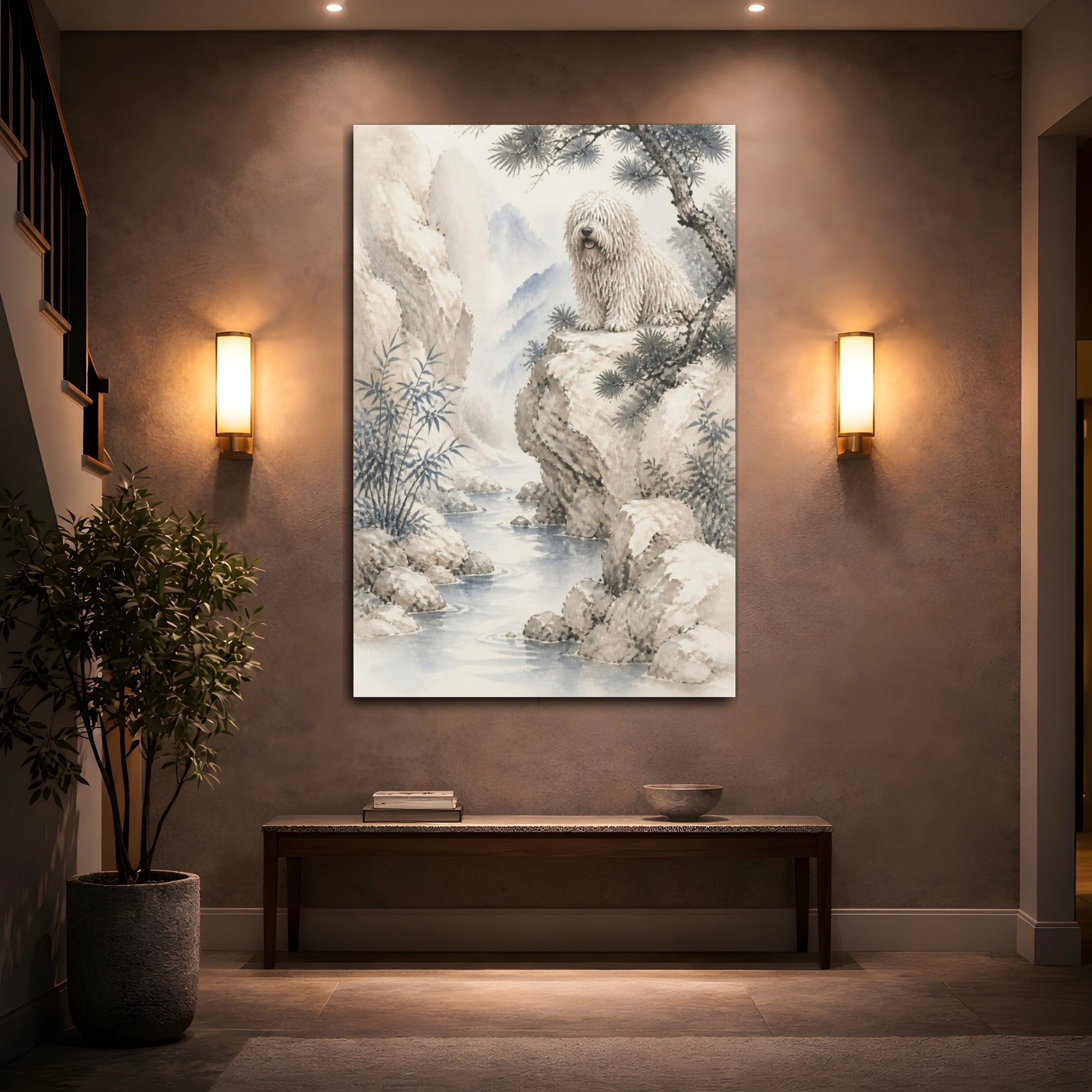 Mockup 2. Komondor Pet On Cliff shown as canvas print