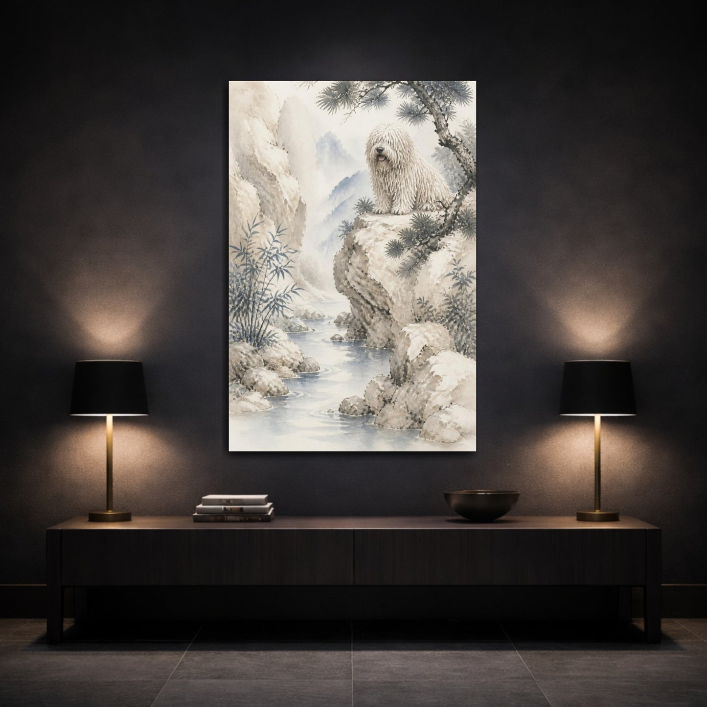 Mockup 3. Komondor Pet On Cliff shown as canvas print