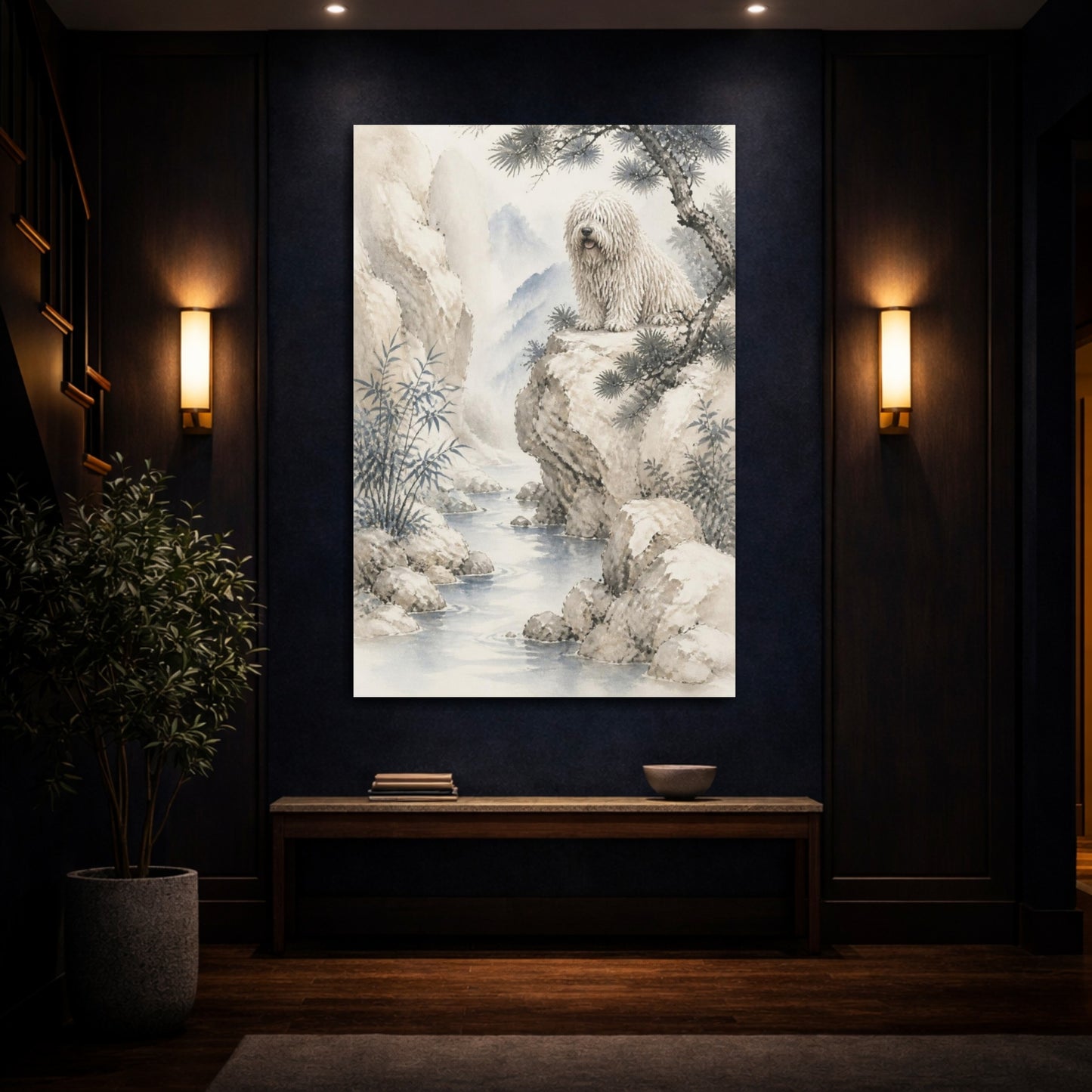 Mockup 4. Komondor Pet On Cliff shown as canvas print