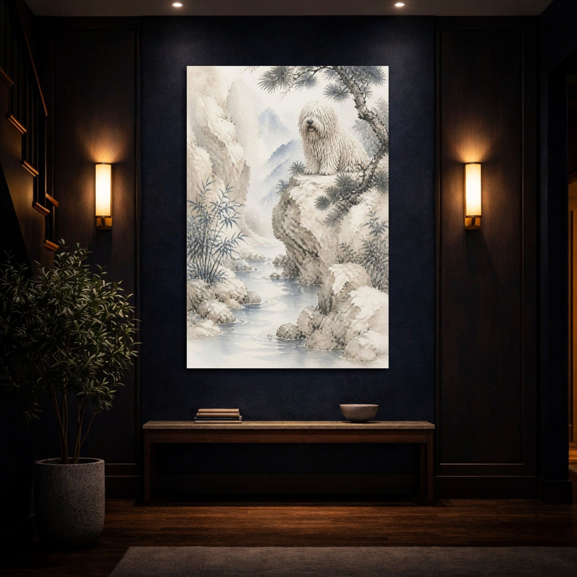 Mockup 4. Komondor Pet On Cliff shown as canvas print