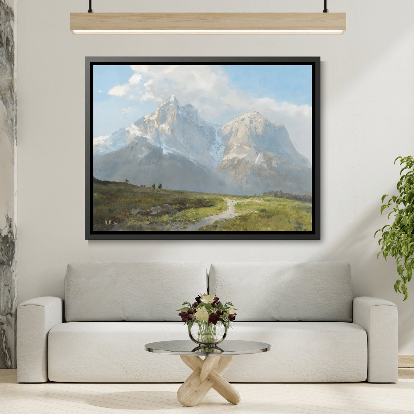 Konrad Petrides Mountain Landscape - Canvas Wall Art Print in Black Frame