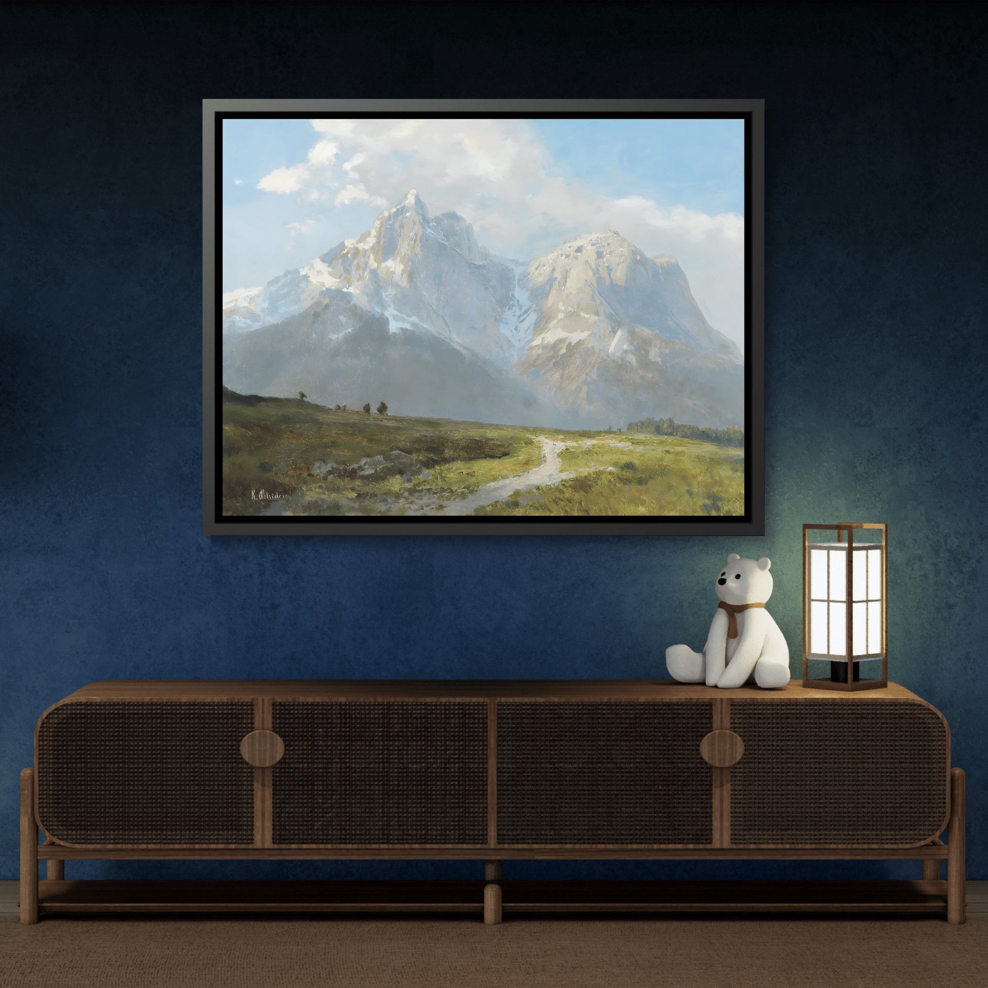 Konrad Petrides Mountain Landscape - Canvas Wall Art Print in Black Frame