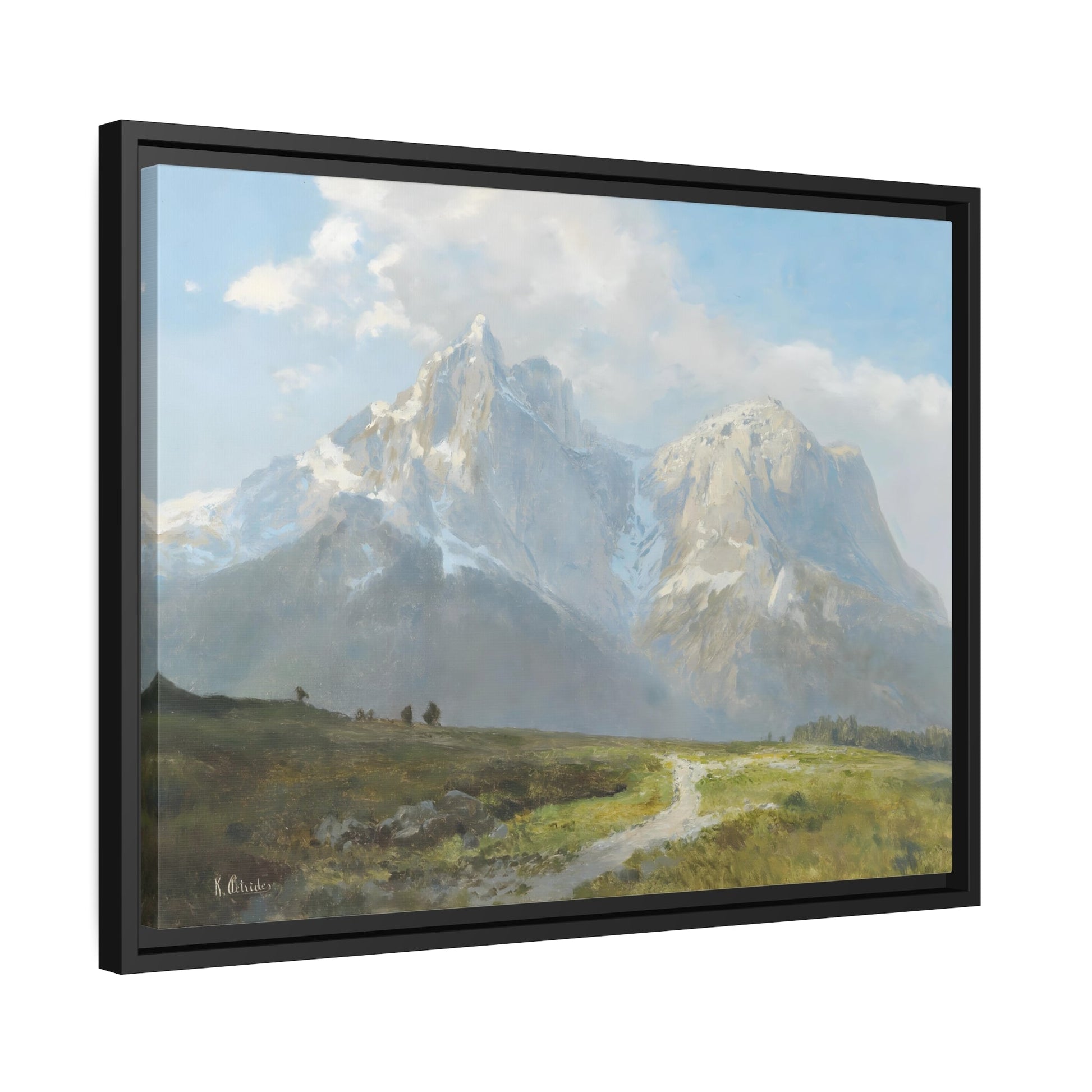 Konrad Petrides Mountain Landscape - Canvas Wall Art Print in Black Frame