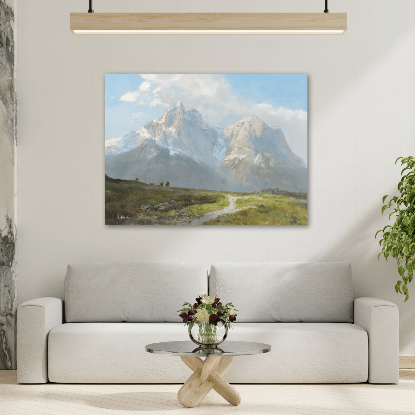 Konrad Petrides Mountain Landscape - Framed Canvas Wall Art Print