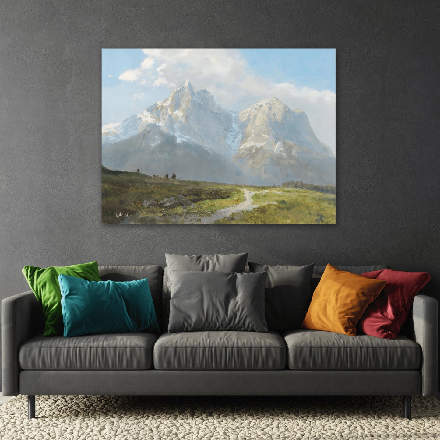 Konrad Petrides Mountain Landscape - Framed Canvas Wall Art Print