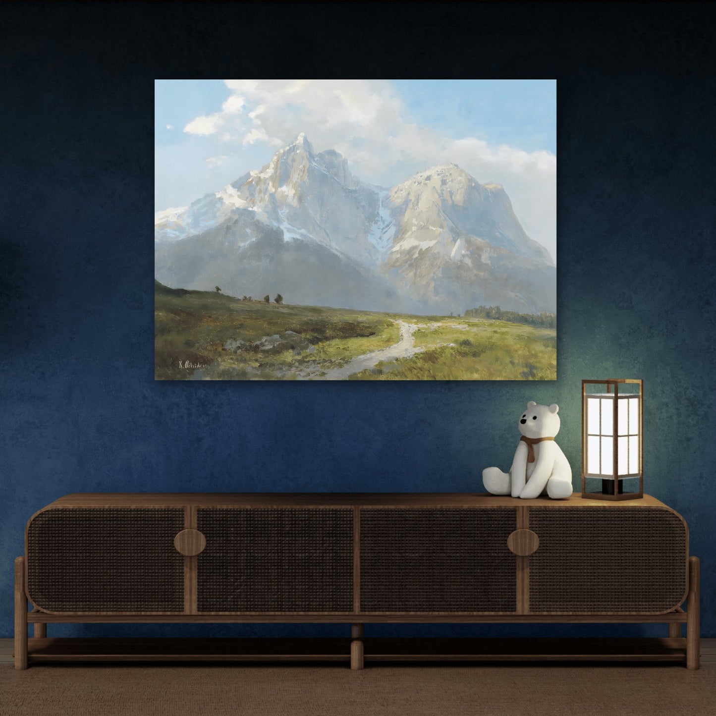 Konrad Petrides Mountain Landscape - Framed Canvas Wall Art Print