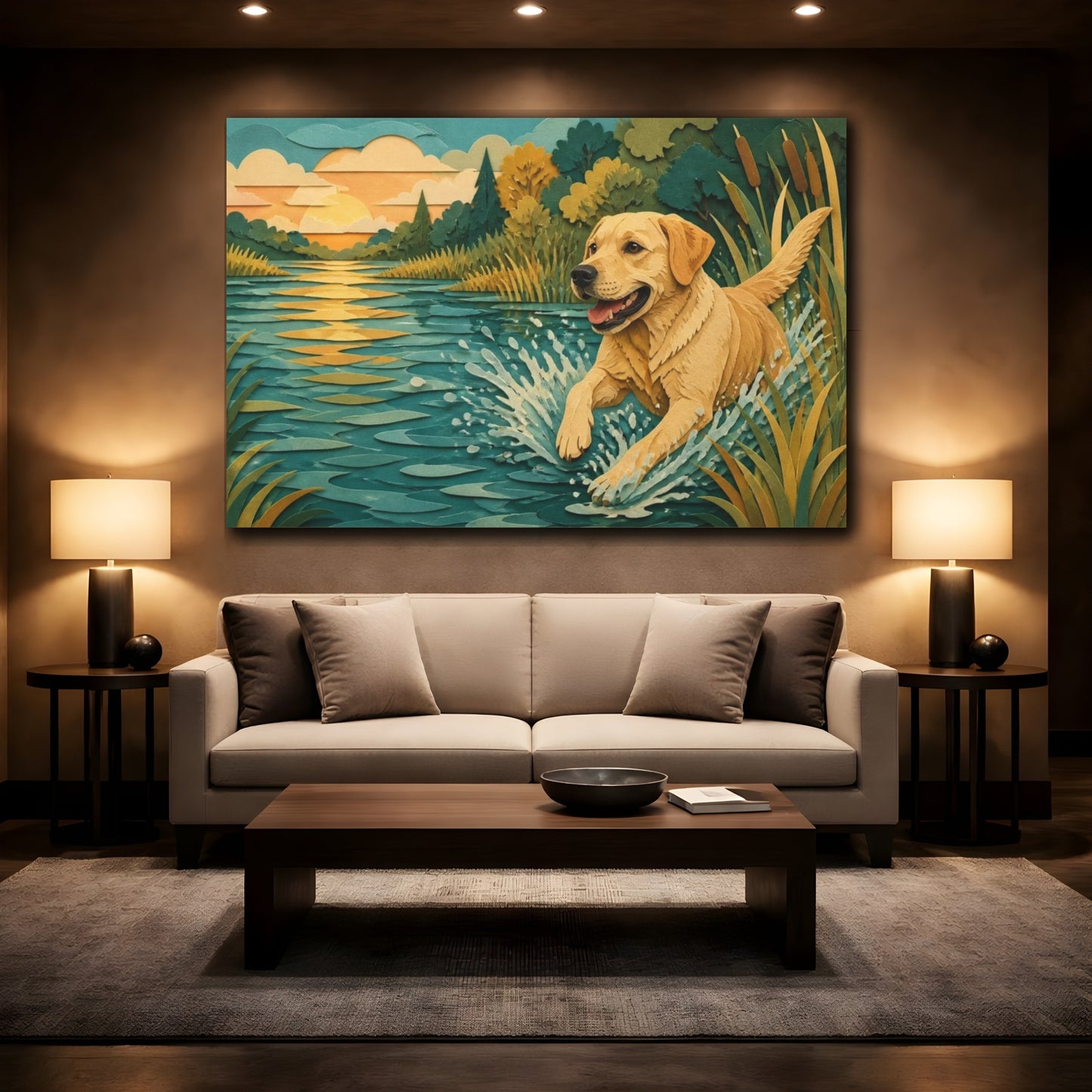 Mockup 2. Labrador Pets Lakeside Play shown as canvas print