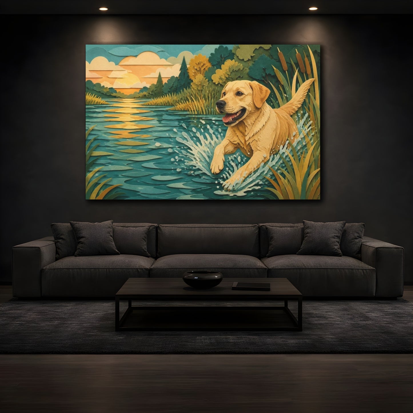 Mockup 3. Labrador Pets Lakeside Play shown as canvas print