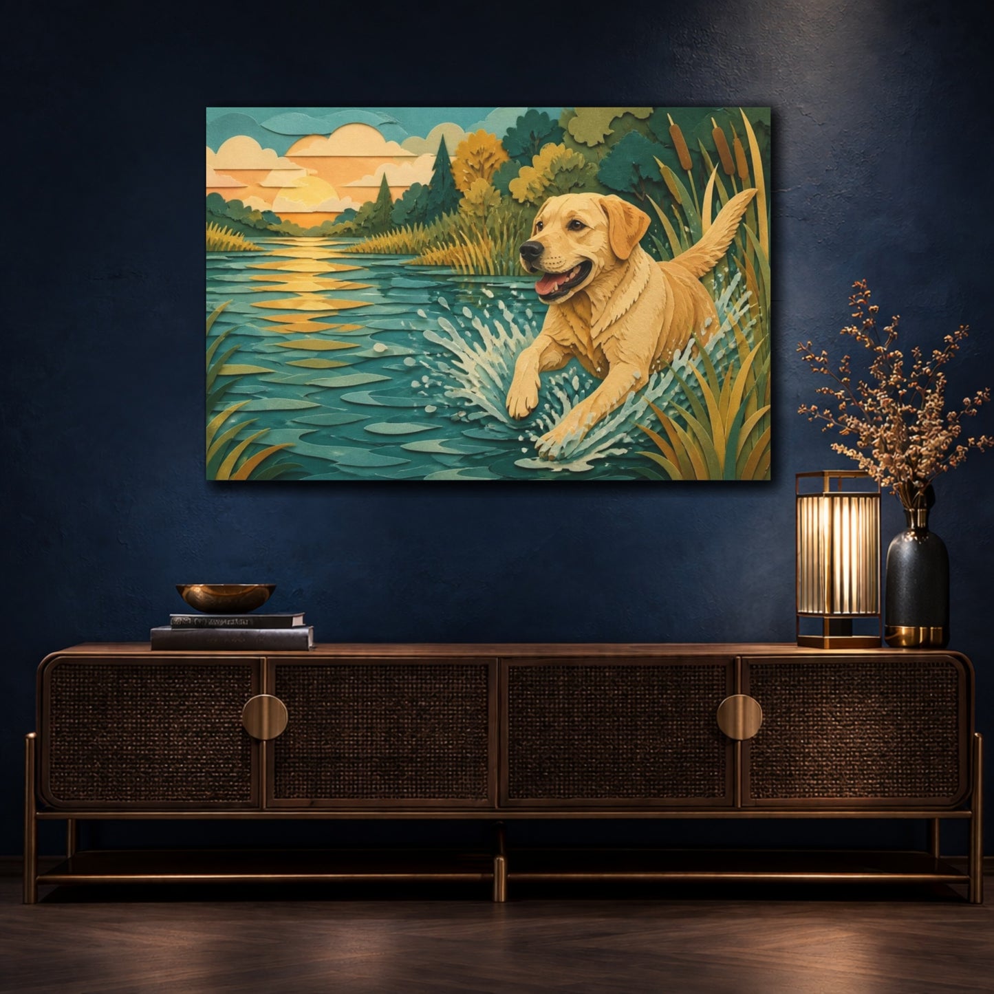 Mockup 4. Labrador Pets Lakeside Play shown as canvas print
