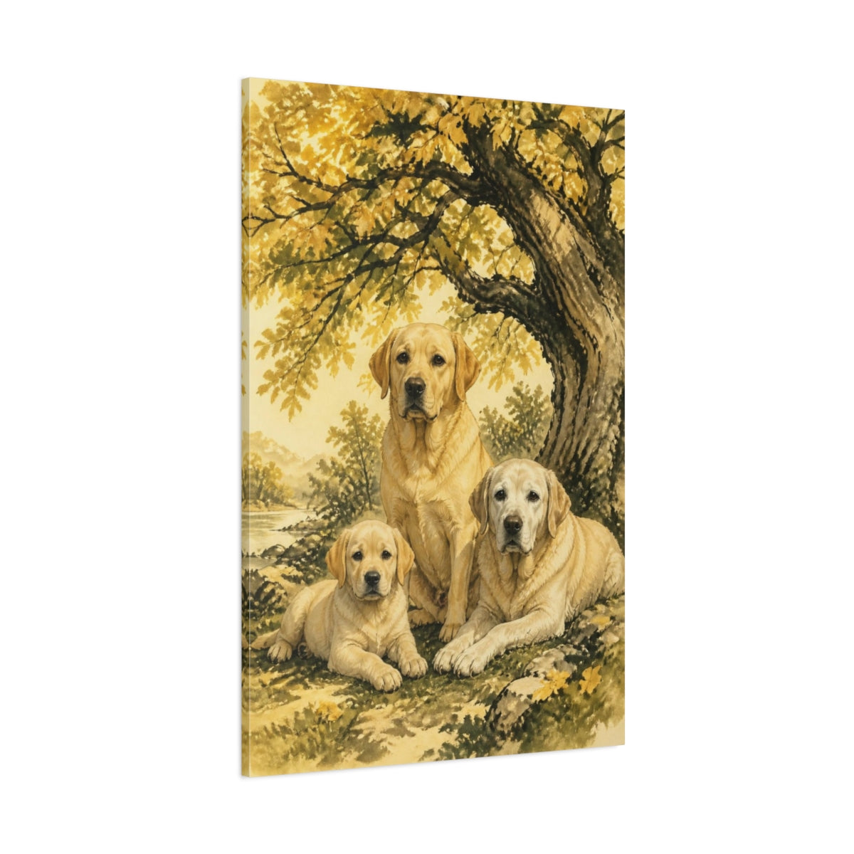 Side Mockup 1. Labrador Pets Trio shown as canvas print