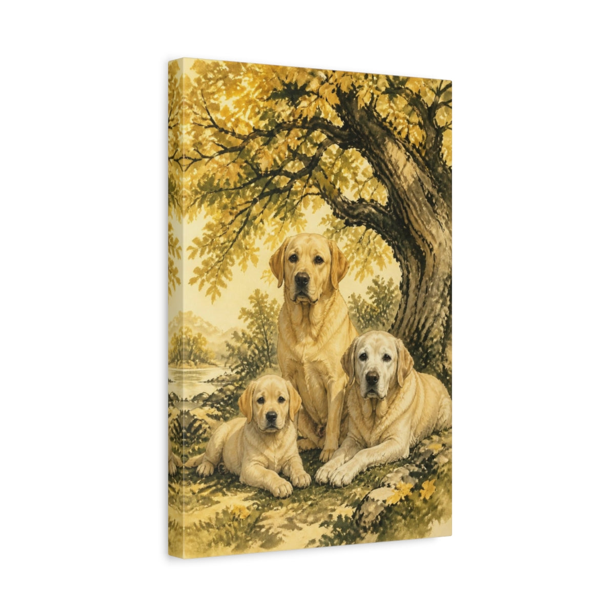 Side Mockup 4. Labrador Pets Trio shown as canvas print