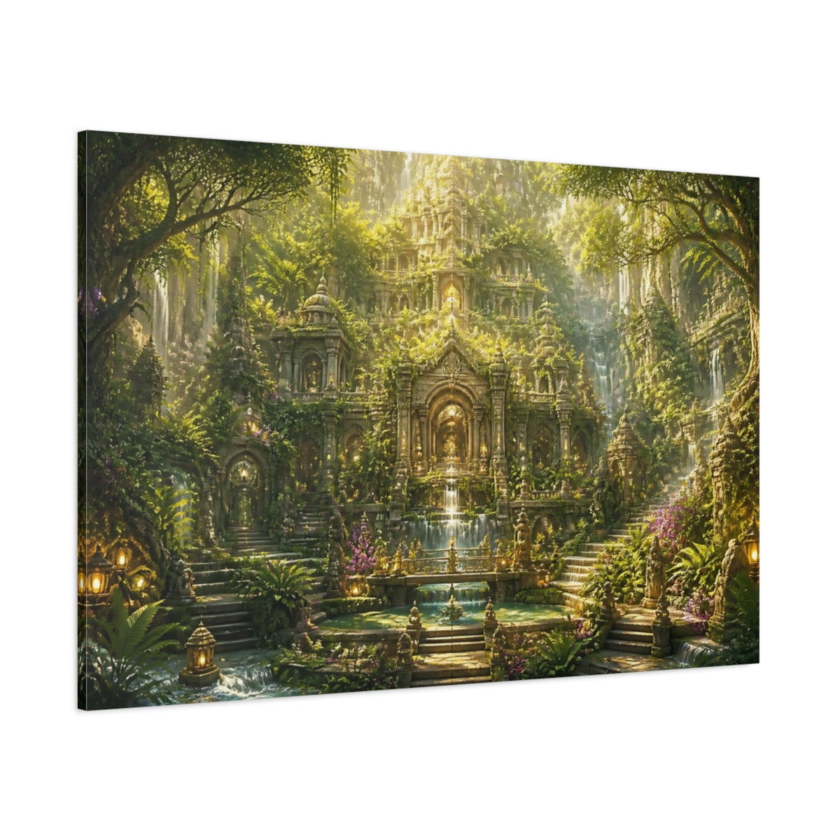 Side Mockup 1. Labyrinthine Jungle Temple shown as canvas print