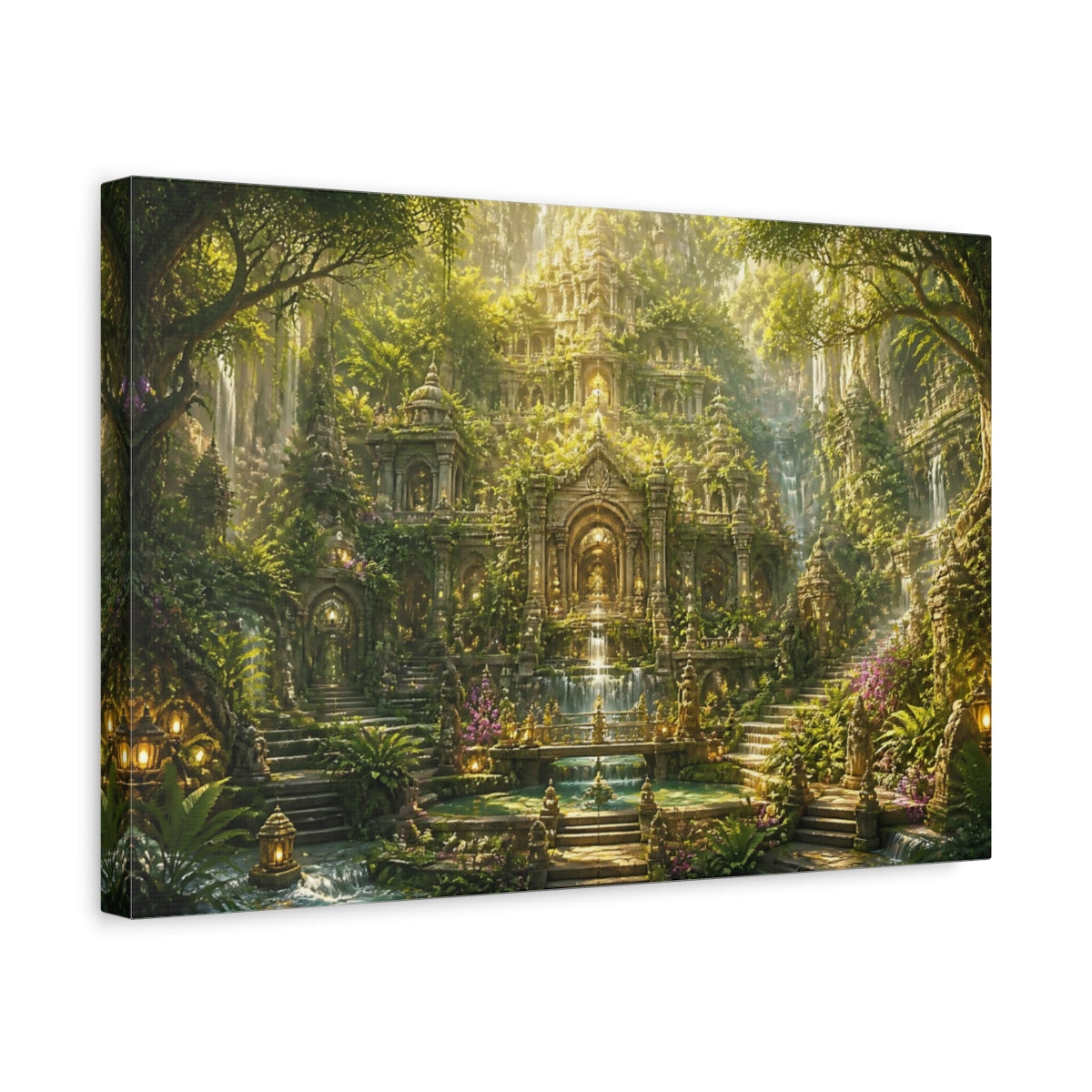 Side Mockup 4. Labyrinthine Jungle Temple shown as canvas print