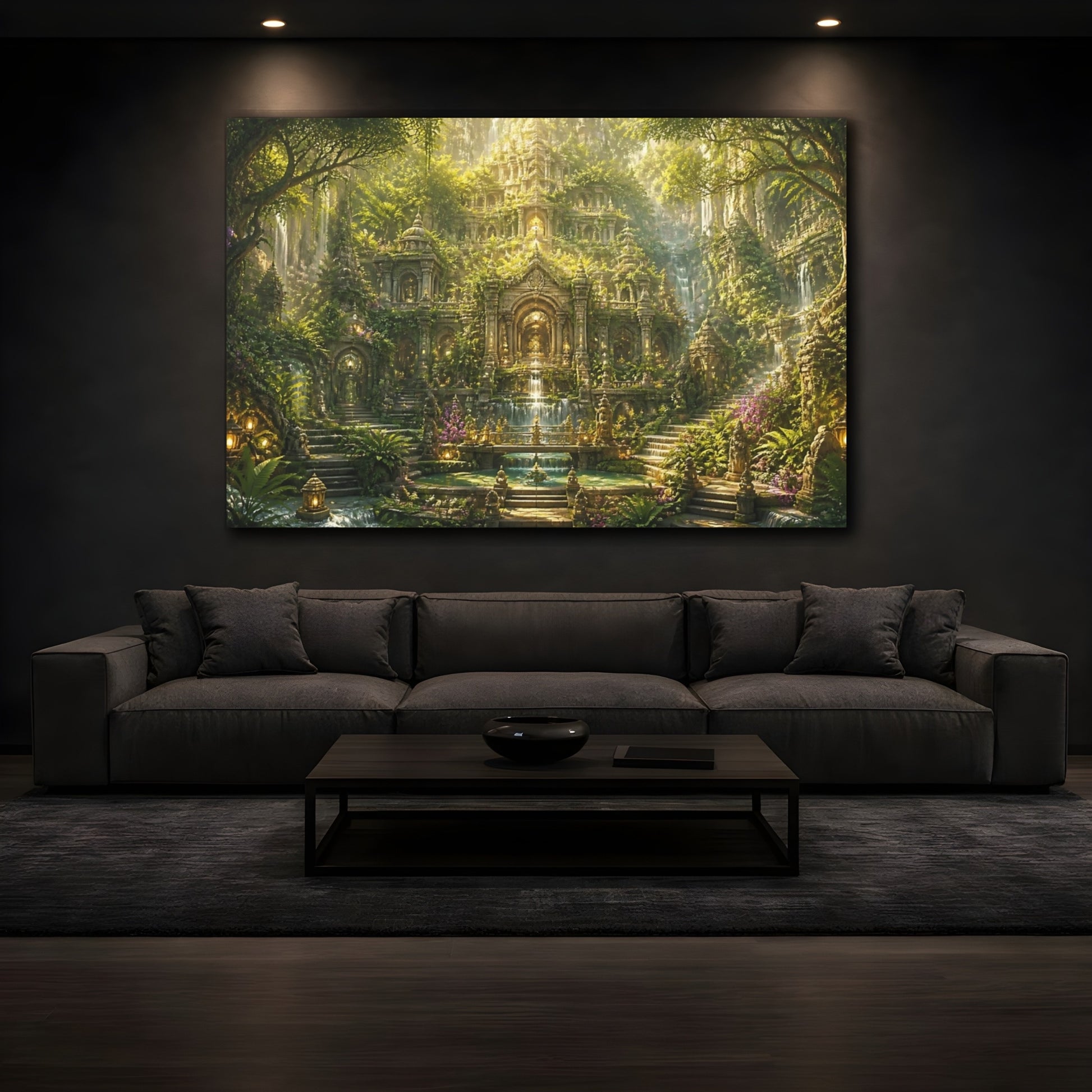 Mockup 3. Labyrinthine Jungle Temple shown as canvas print