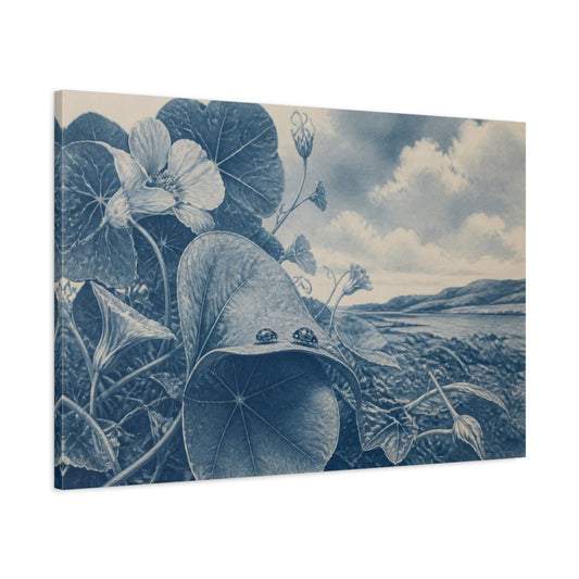 Main Mockup. Ladybirds On Nasturtium Leaf shown as canvas print