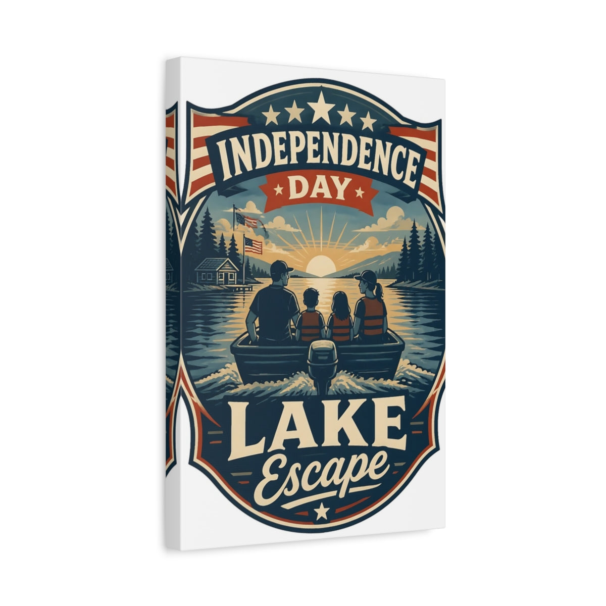 Side Mockup 4. Lake Escape With Family shown as canvas print