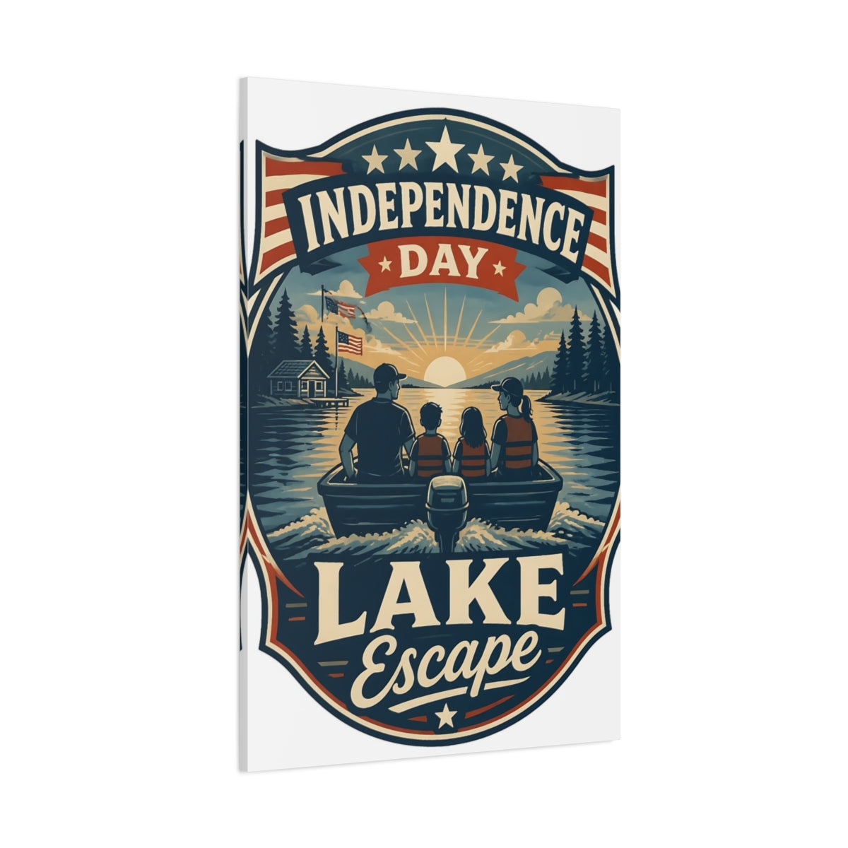 Side Mockup 1. Lake Escape With Family shown as canvas print