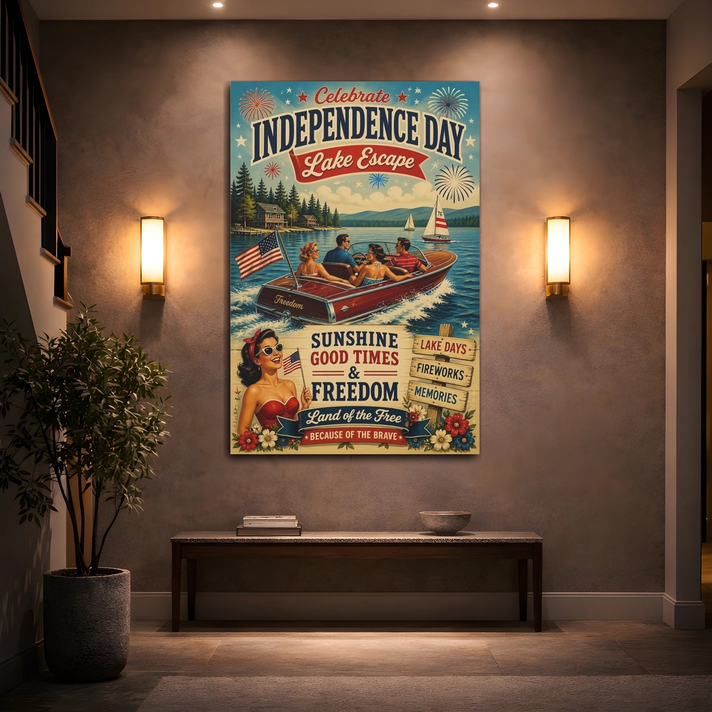 Mockup 2. Lake Motorboat Celebration shown as canvas print
