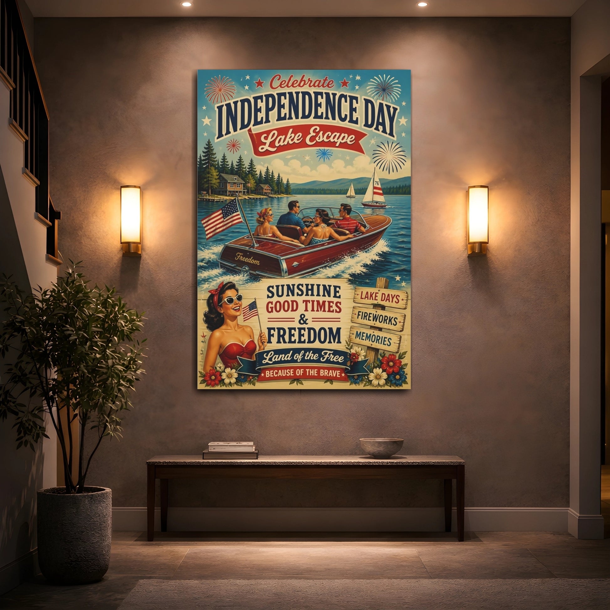Mockup 2. Lake Motorboat Celebration shown as canvas print