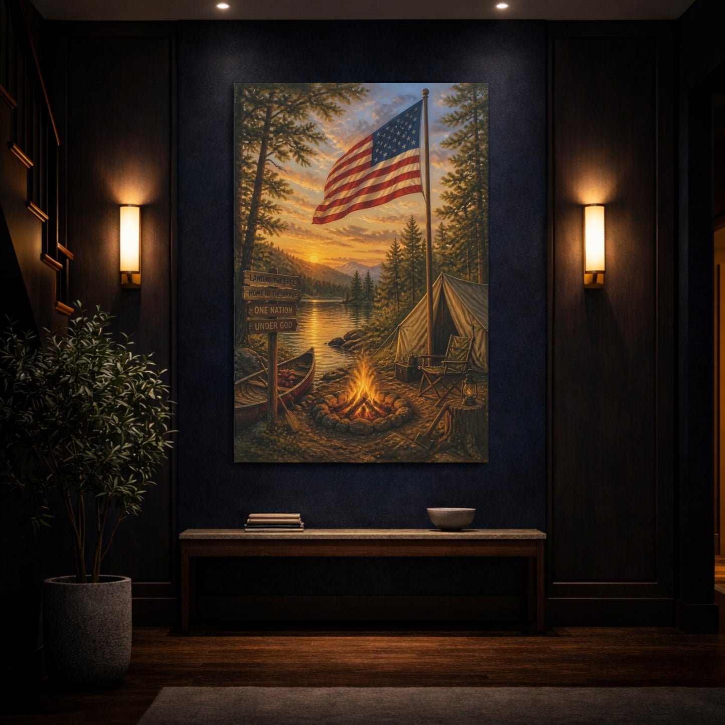 Mockup 4. Lakeside American Flag Camp shown as canvas print