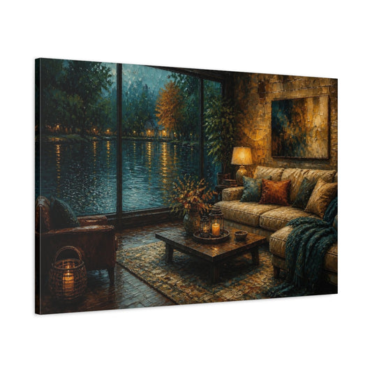 Main Mockup. Lakeside Living Room Sofa shown as canvas print