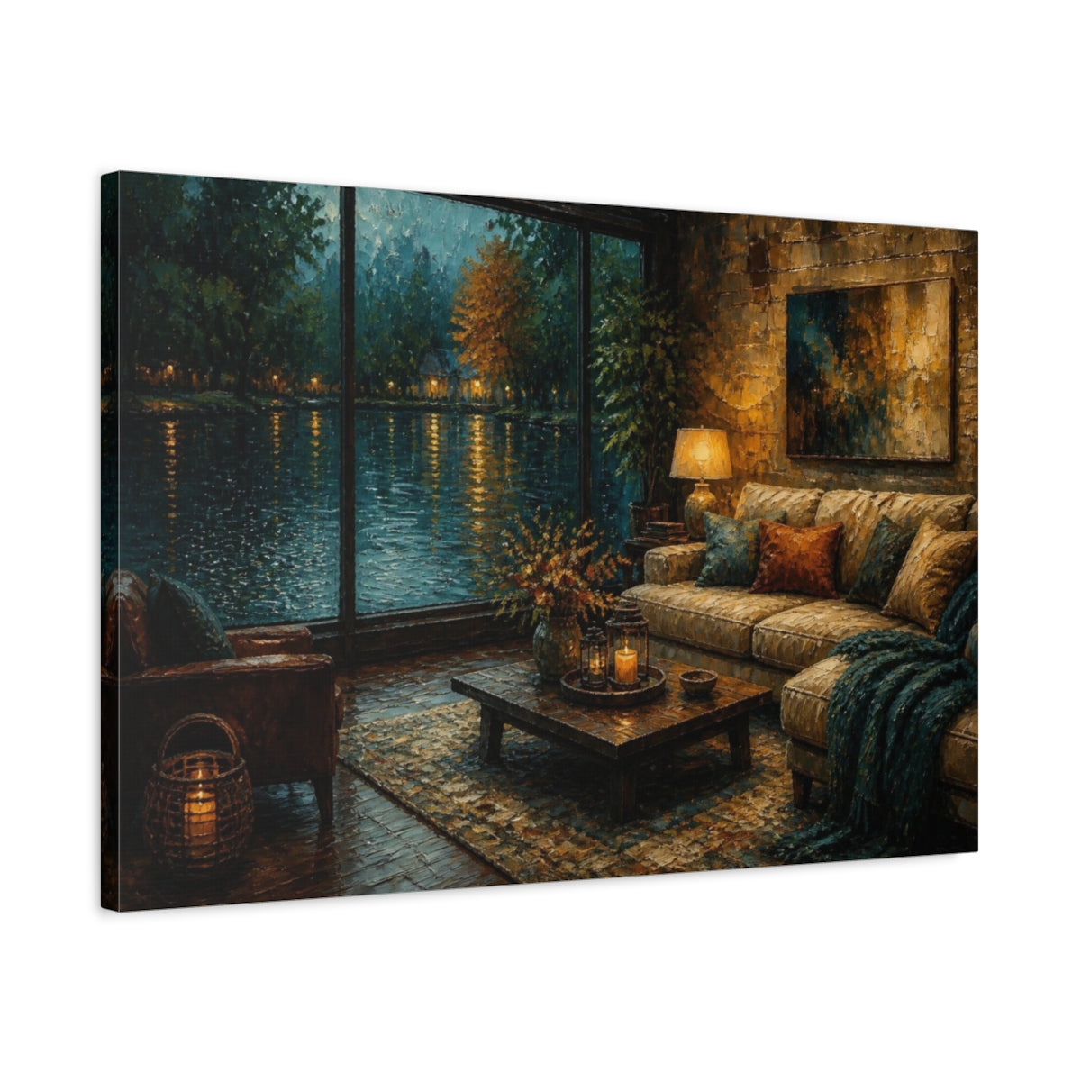 Side Mockup 2. Lakeside Living Room Sofa shown as canvas print