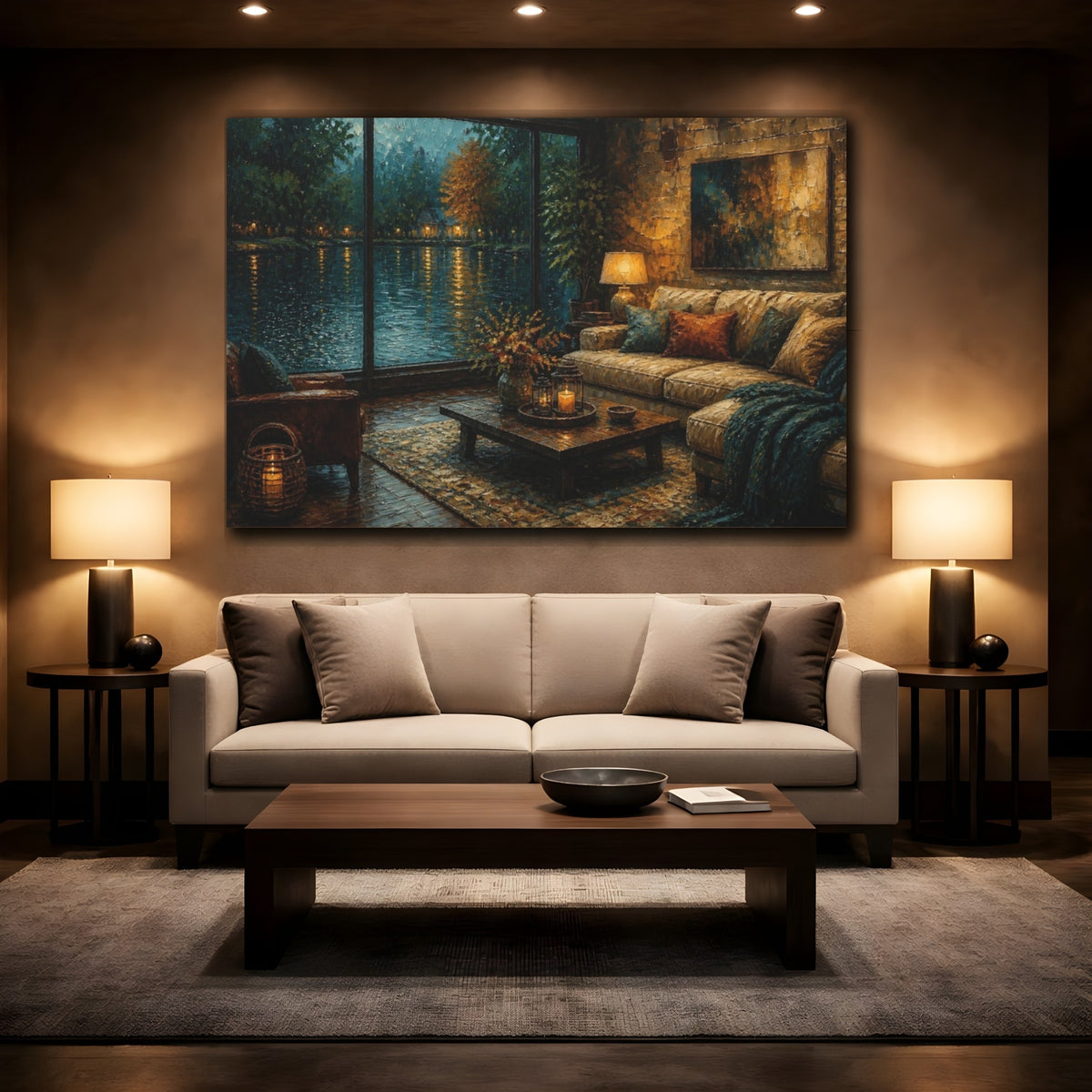 Mockup 2. Lakeside Living Room Sofa shown as canvas print