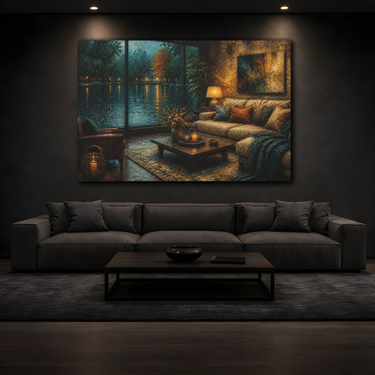 Mockup 3. Lakeside Living Room Sofa shown as canvas print