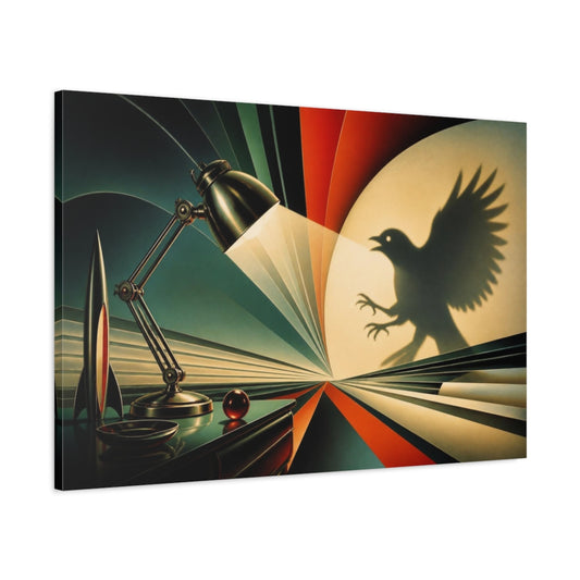 Main Mockup. Lamp Casting Bird Shadow shown as canvas print