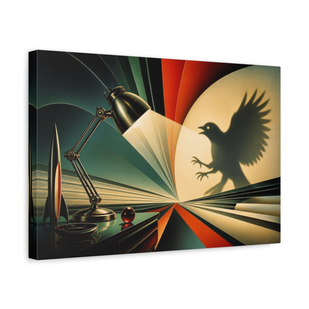 Side Mockup 4. Lamp Casting Bird Shadow shown as canvas print