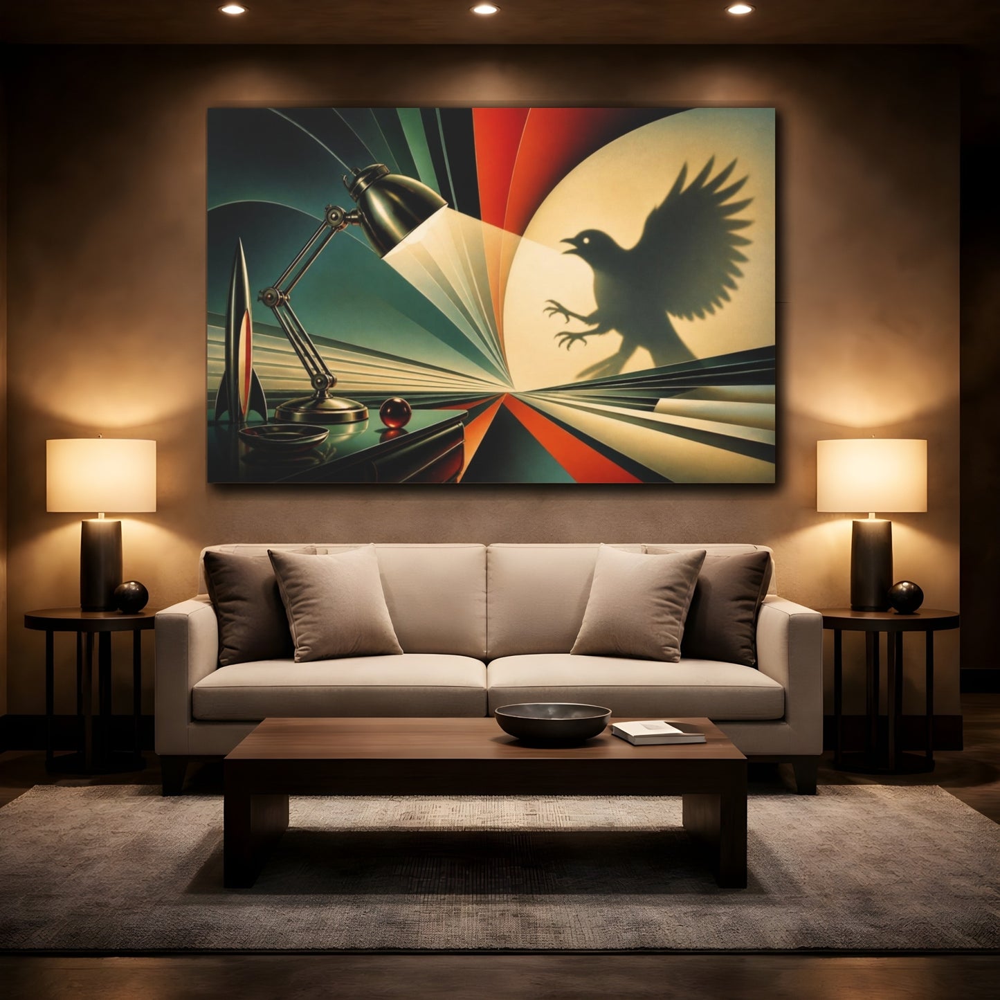 Mockup 2. Lamp Casting Bird Shadow shown as canvas print