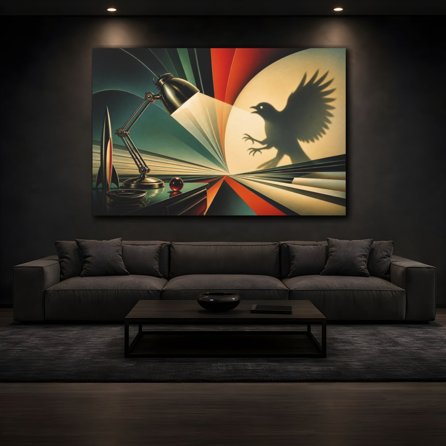 Mockup 3. Lamp Casting Bird Shadow shown as canvas print