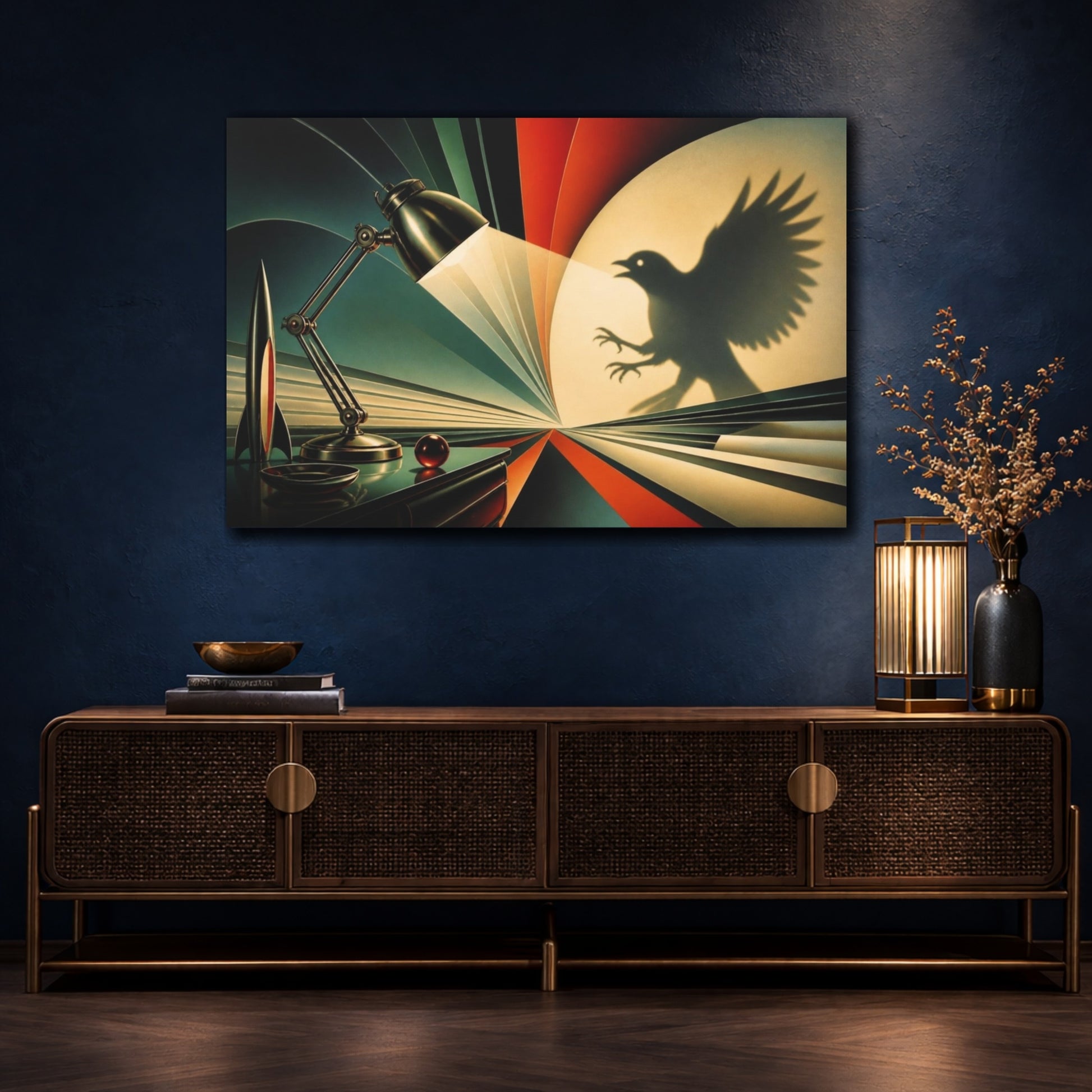Mockup 4. Lamp Casting Bird Shadow shown as canvas print