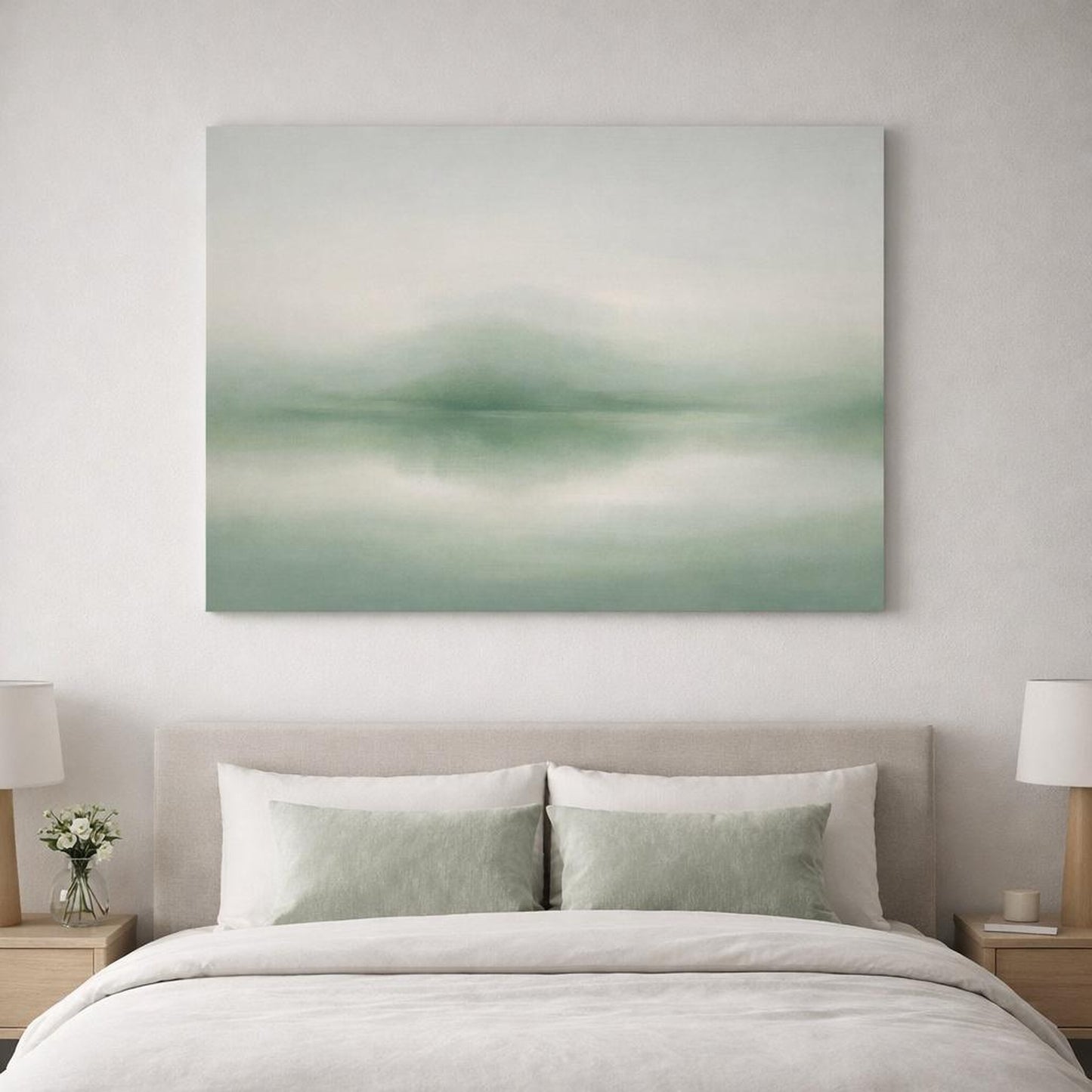 Landscape Abstract Sage shown as canvas wall art in a luxury executive office