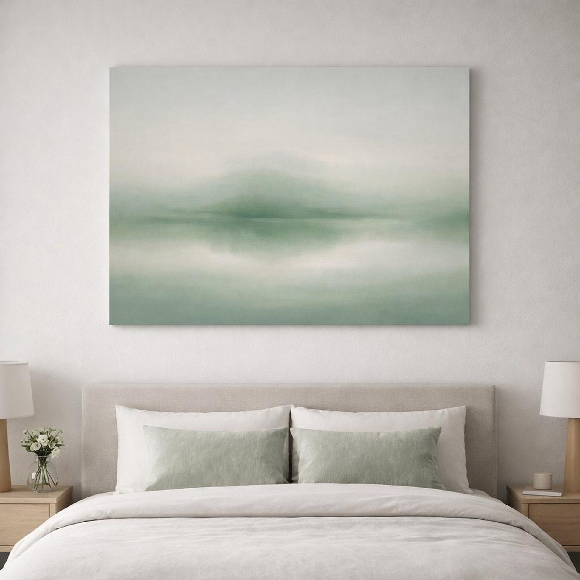 Landscape Abstract Sage shown as canvas wall art in a luxury executive office