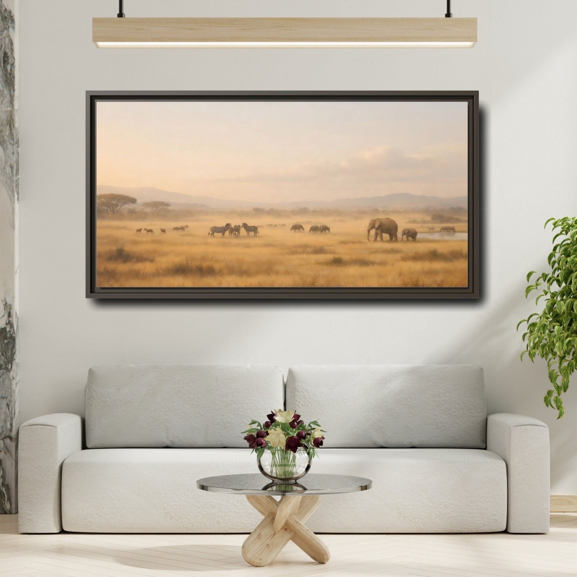 Landscape Animals African Wildlife Savanna - Framed Canvas Wall Art Print - YesArtYes